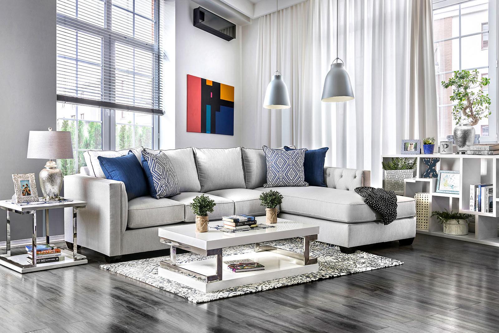 Transitional Sectional Sofa ORNELLA SM2671 SM2671 in Light Gray 