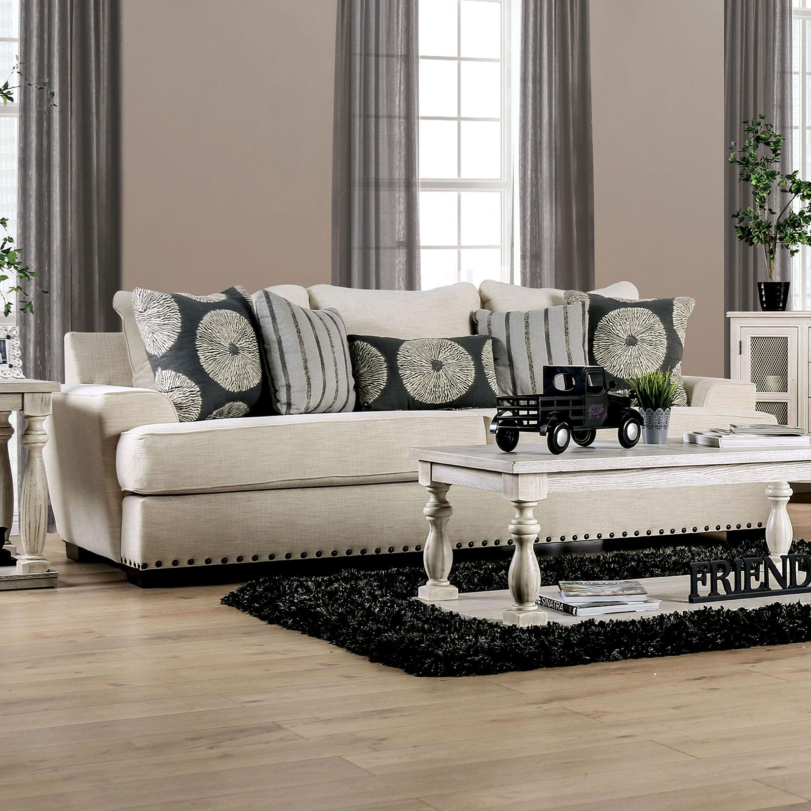 

    
Ivory Chenille Sofa GERMAINE SM1283-SF Furniture of America Transitional
