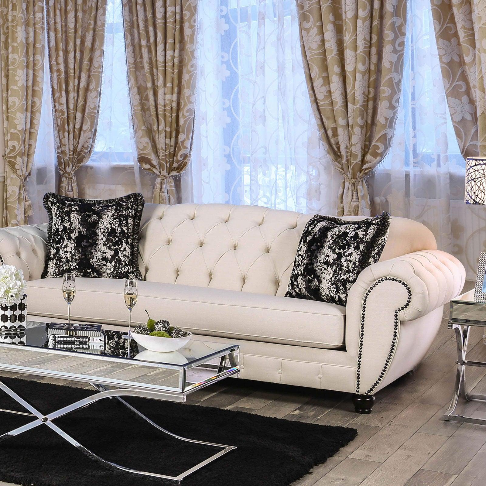 

    
Glam Beige Linen-like Fabric Sofa Furniture of America SM2292-SF Gilda
