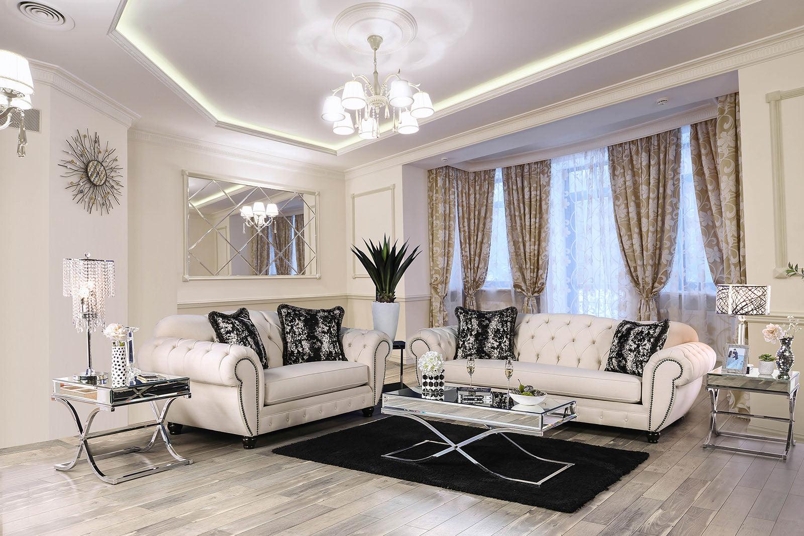 

    
Glam Beige Linen-like Fabric Sofa Furniture of America SM2292-SF Gilda
