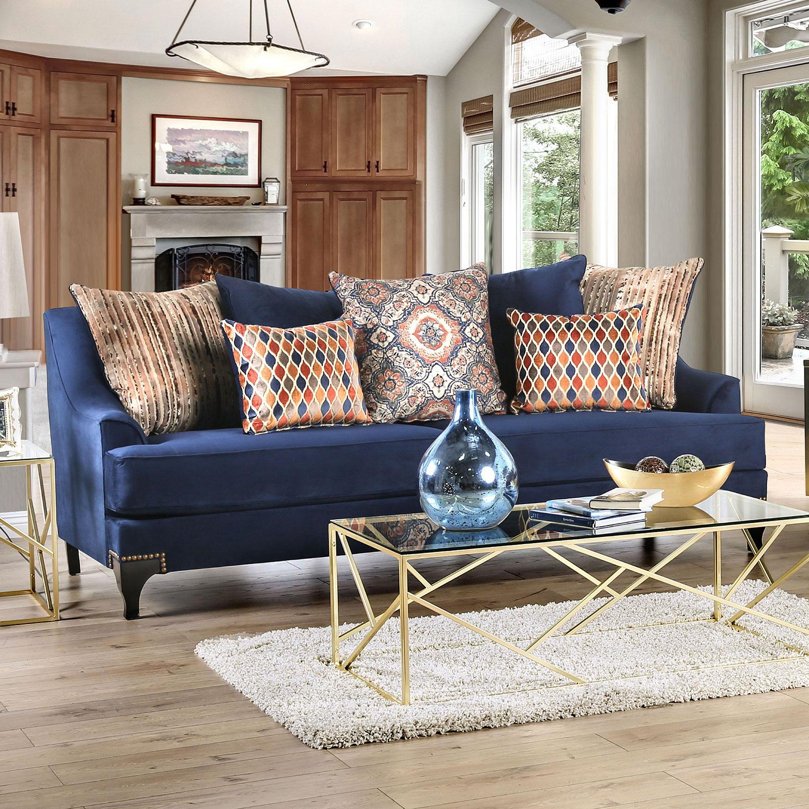 Transitional Sofa SISSETON SM2210-SF SM2210-SF in Navy Chenille