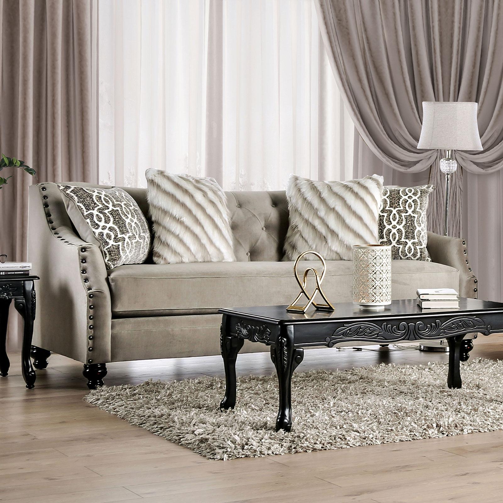 

    
Light Brown Chenille Sofa EZRIN SM2668-SF Furniture of America Transitional
