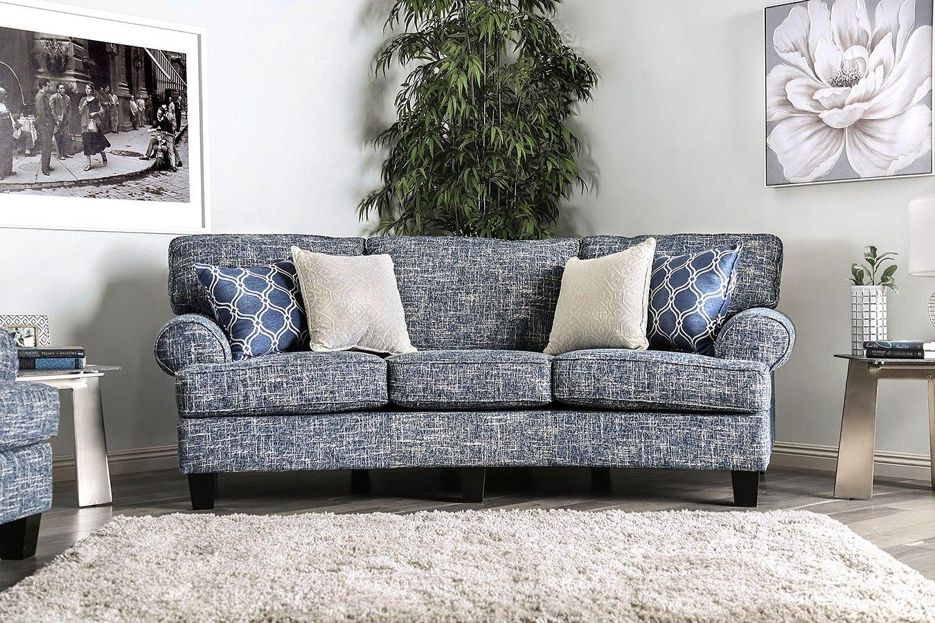 

    
Blue Burlap Weave Sofa PIERPONT SM8010-SF Furniture of America Transitional

