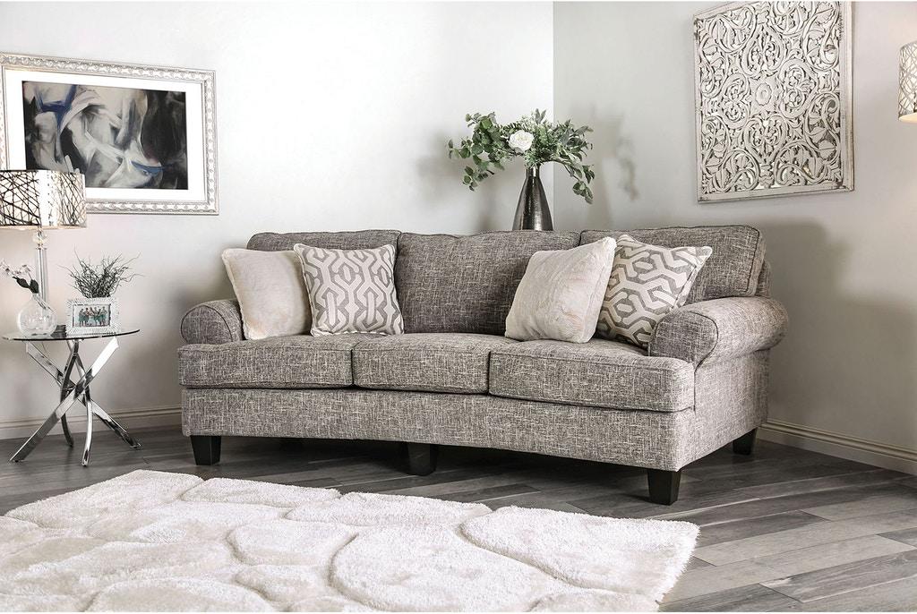 

    
Gray Burlap Weave Sofa PIERPONT SM8012-SF Furniture of America Transitional
