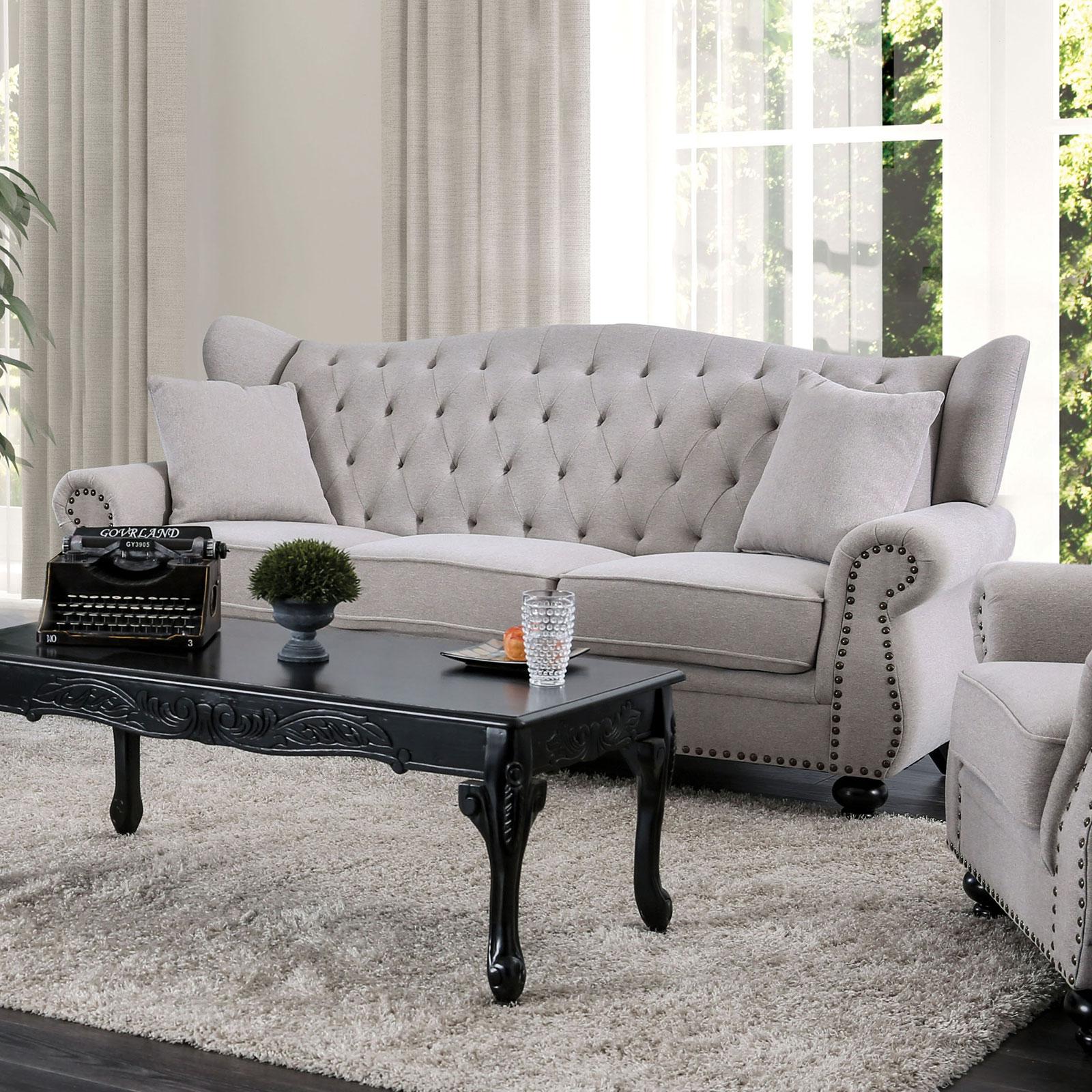 

    
Light Gray Linen Sofa EWLOE CM6572GY-SF  Furniture of America Transitional
