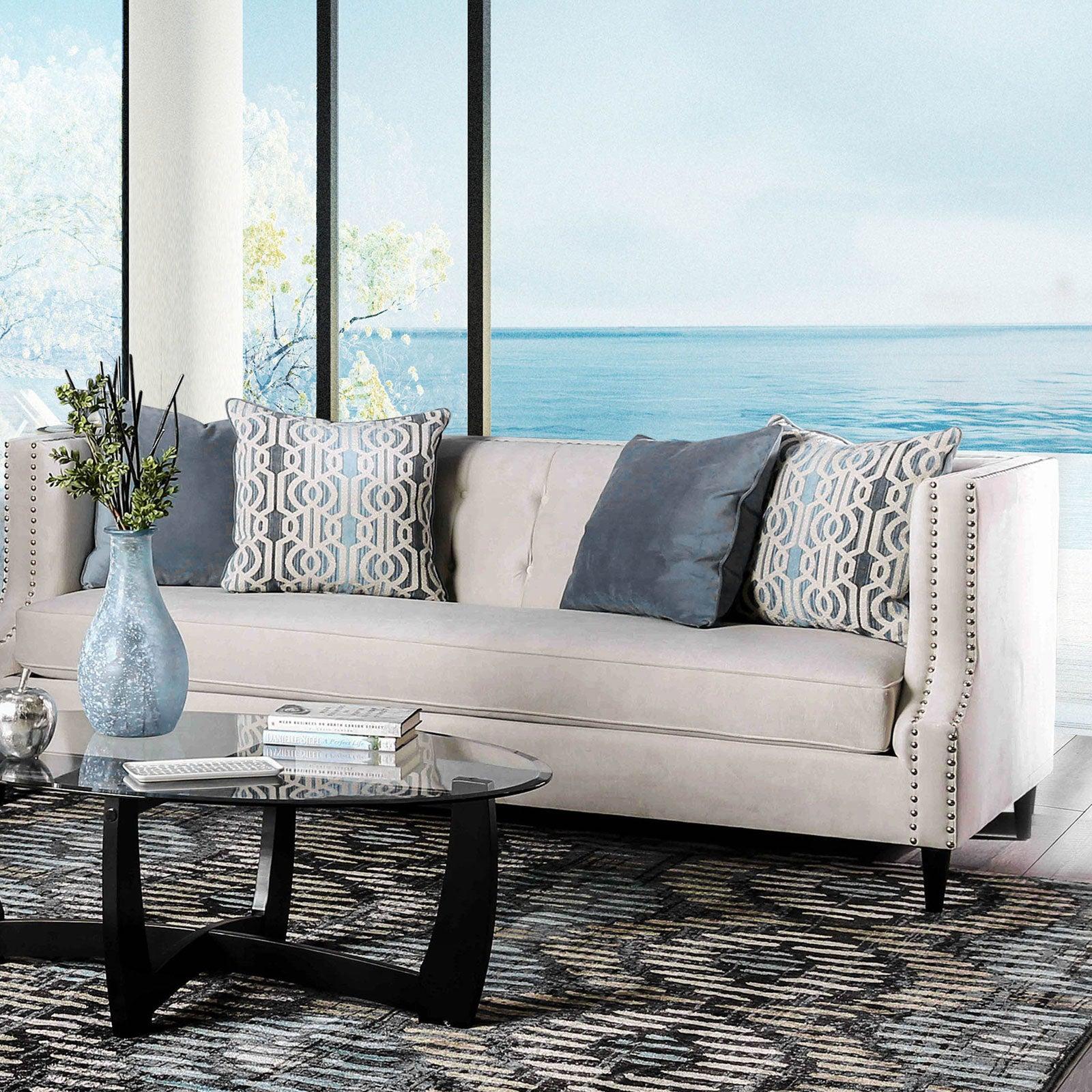 

    
Beige & Light Blue Microfiber TEGAN SM2217-SF Sofa Furniture of America Modern
