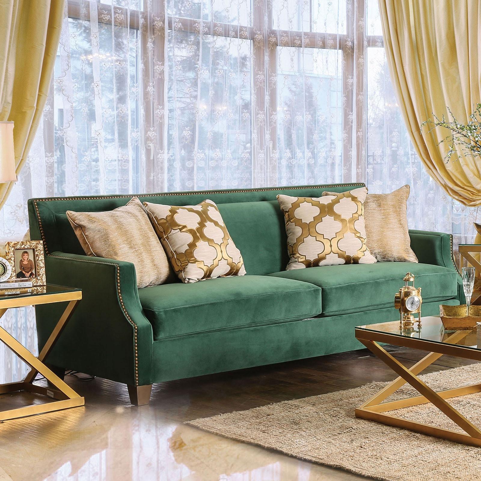 

    
Emerald Green Microfiber Sofa VERDANTE SM2271-SF Furniture of America Modern

