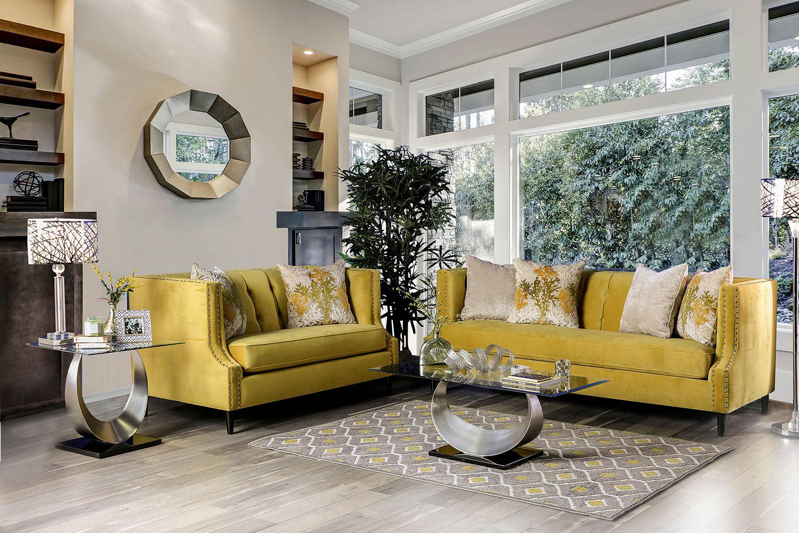 

    
Royal Yellow Microfiber Sofa TEGAN SM2216-SF Furniture of America Transitional

