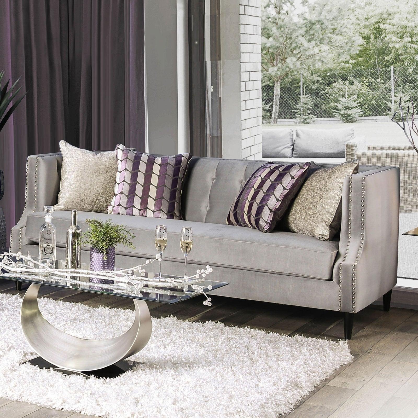 

    
Transitional Gray & Purple Microfiber Sofa Furniture of America SM2218-SF Tegan
