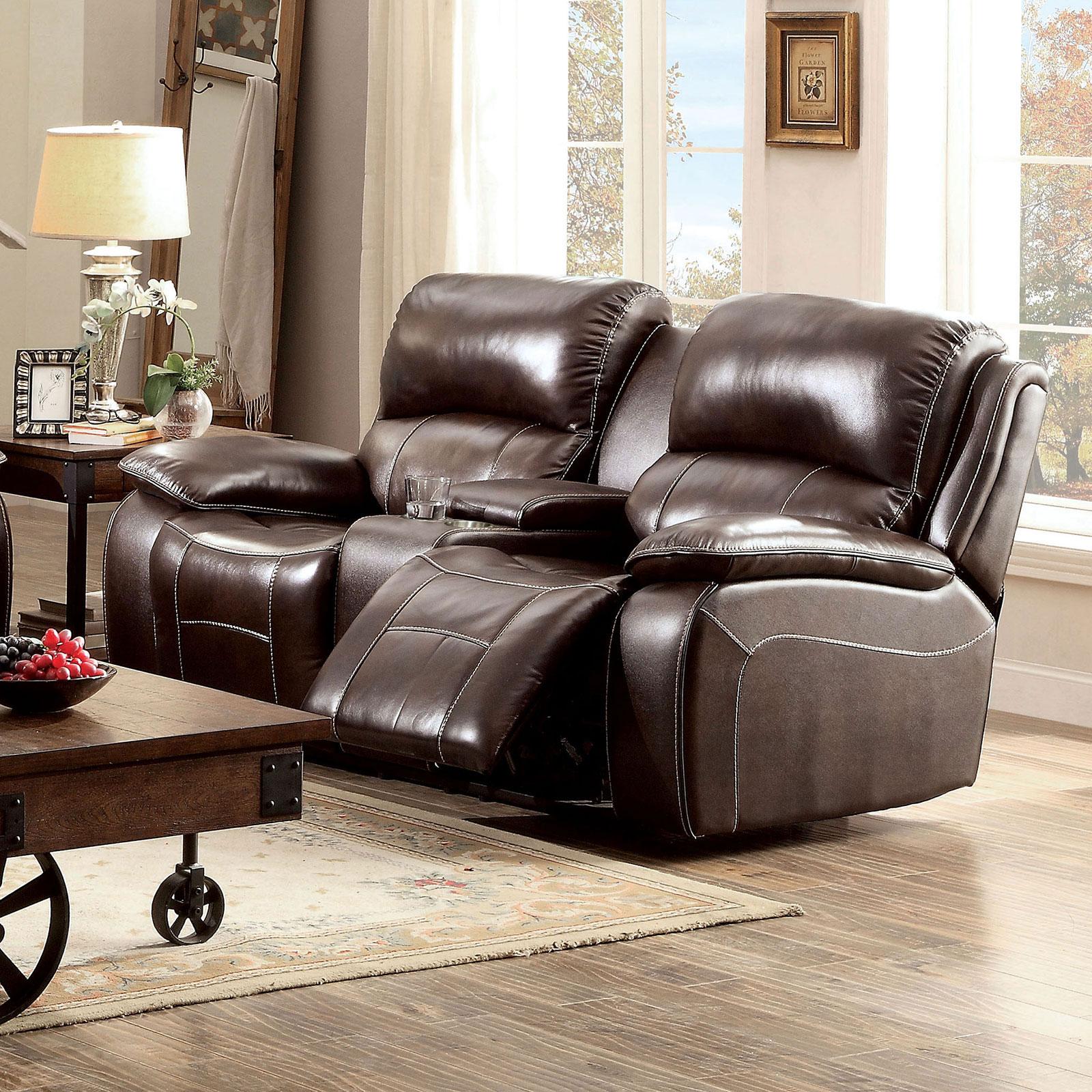 

    
Brown  Faux Leather Loveseat RUTH CM6783BR-LV Furniture of America Transitional
