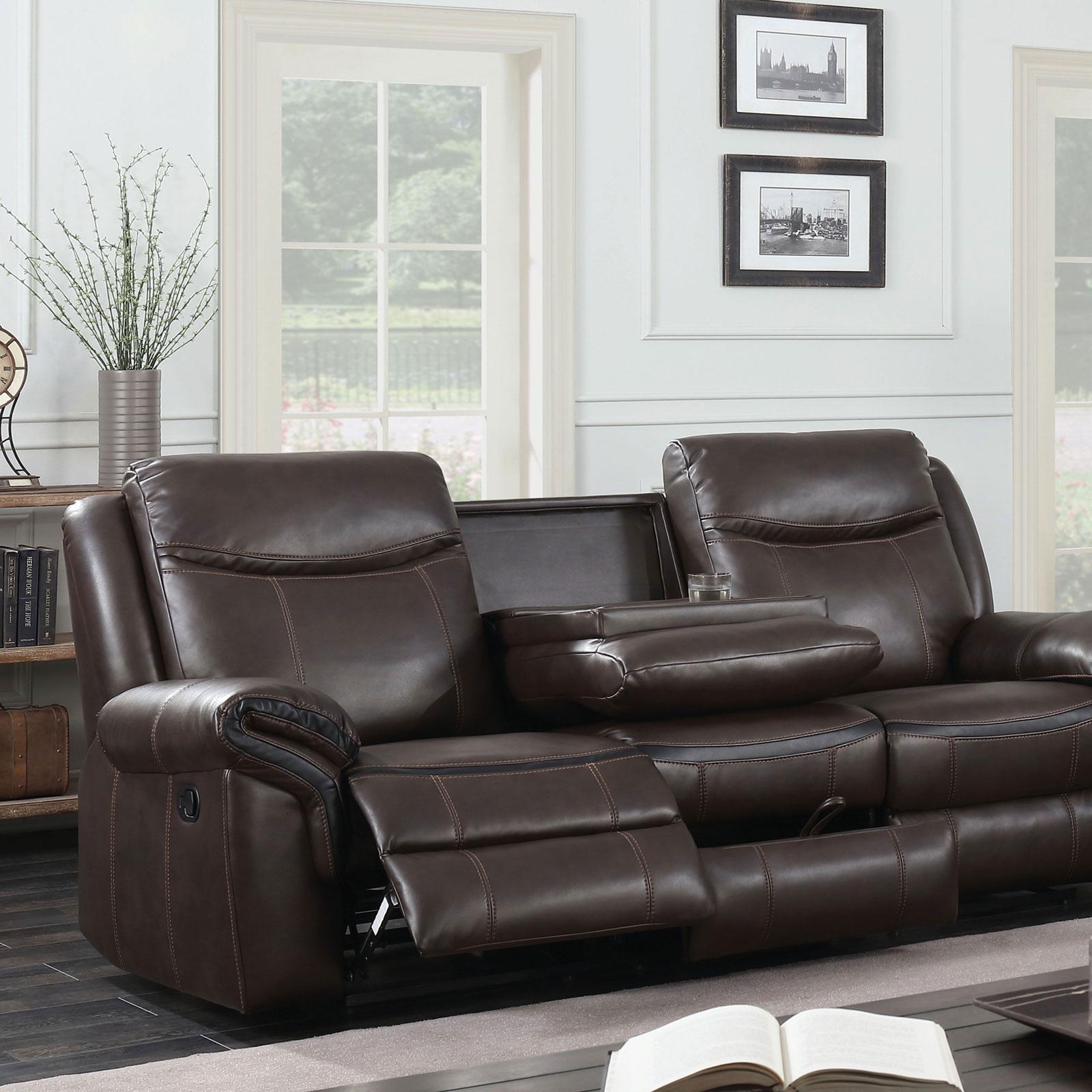 

    
Brown Faux Leather Sofa CHENAI CM6297-SF Furniture of America Transitional

