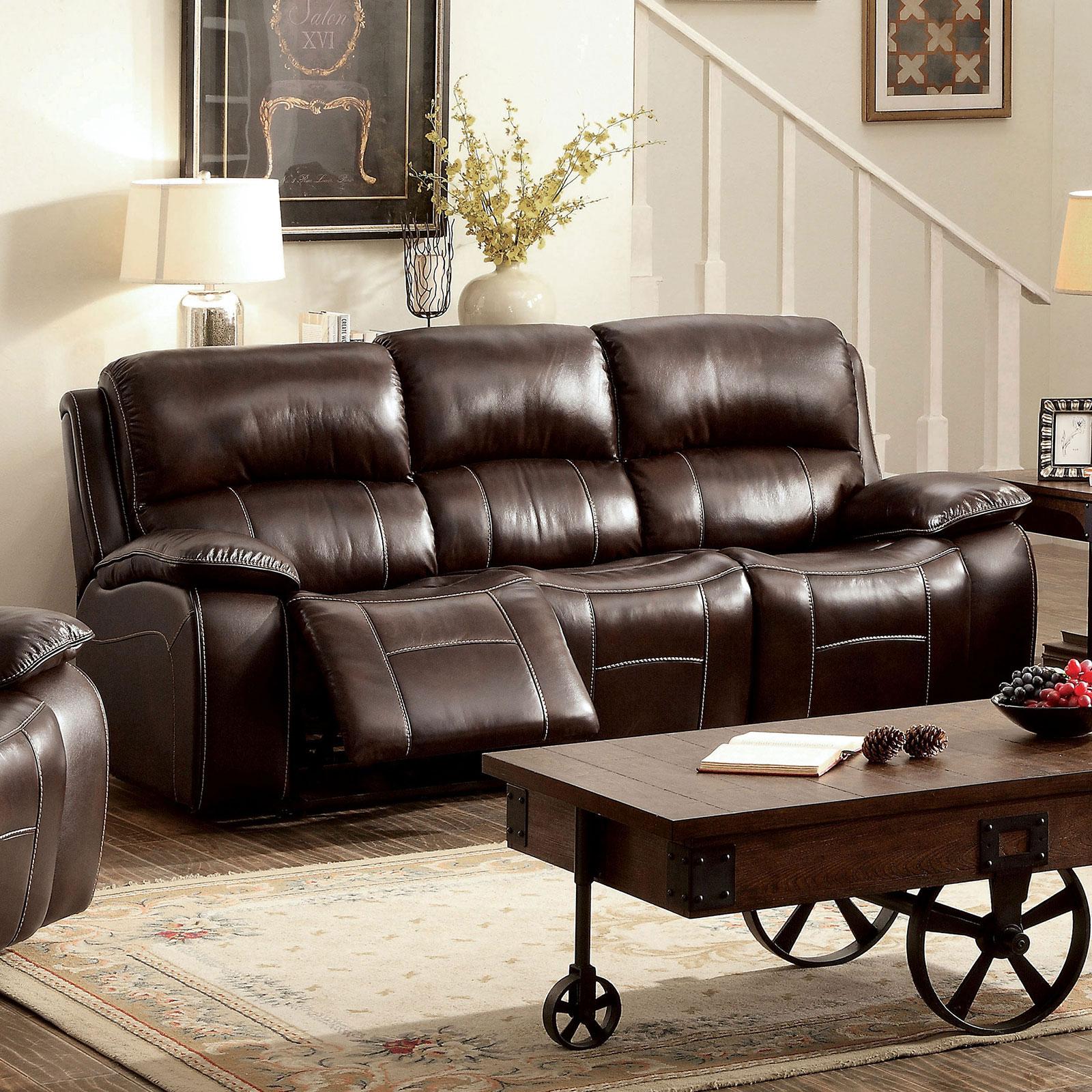 

    
Brown Faux Leather Sofa RUTH CM6783BR-SF Furniture of America Transitional
