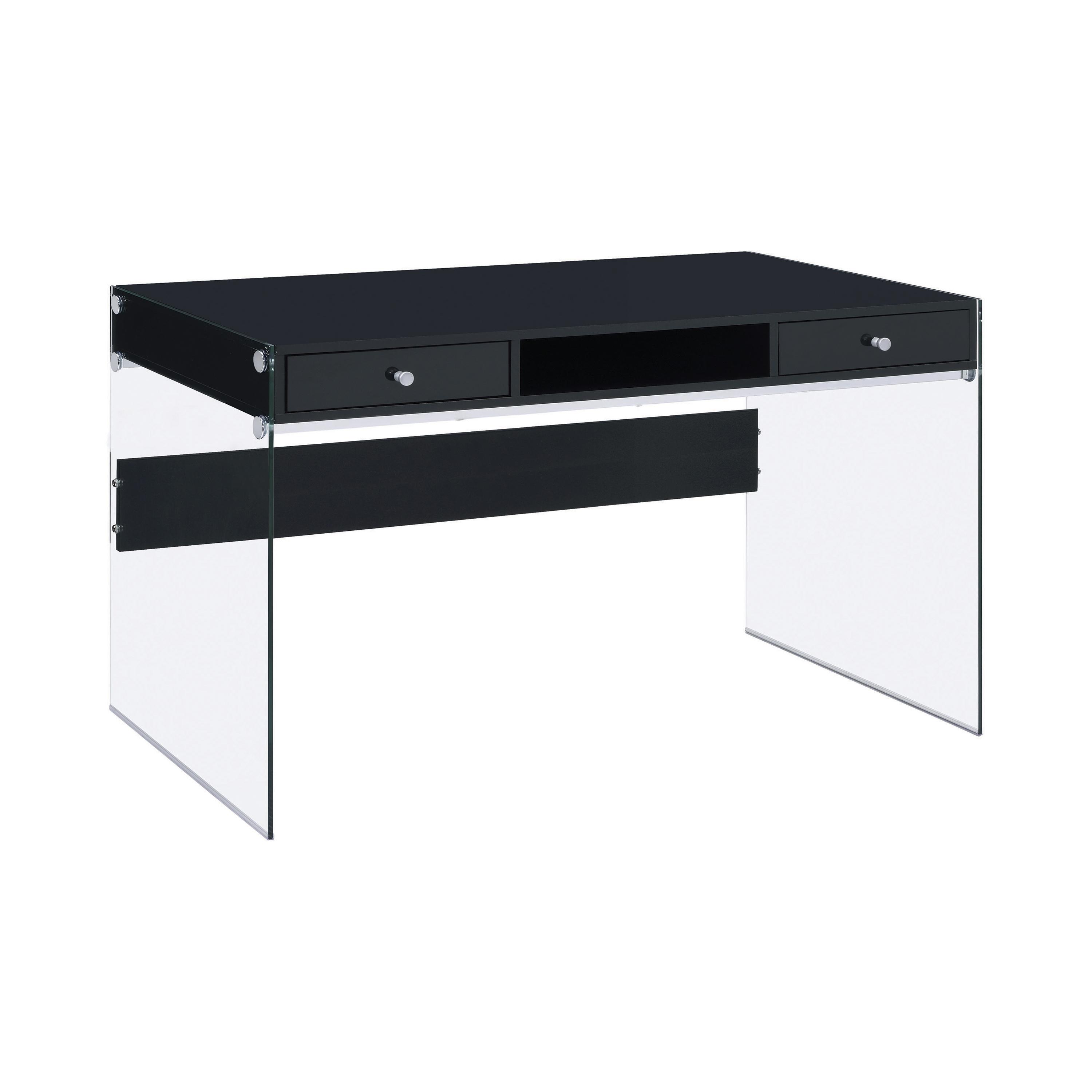 

    
Transitional Glossy Black Tempered Glass Writing Desk Coaster 800830 Dobrev
