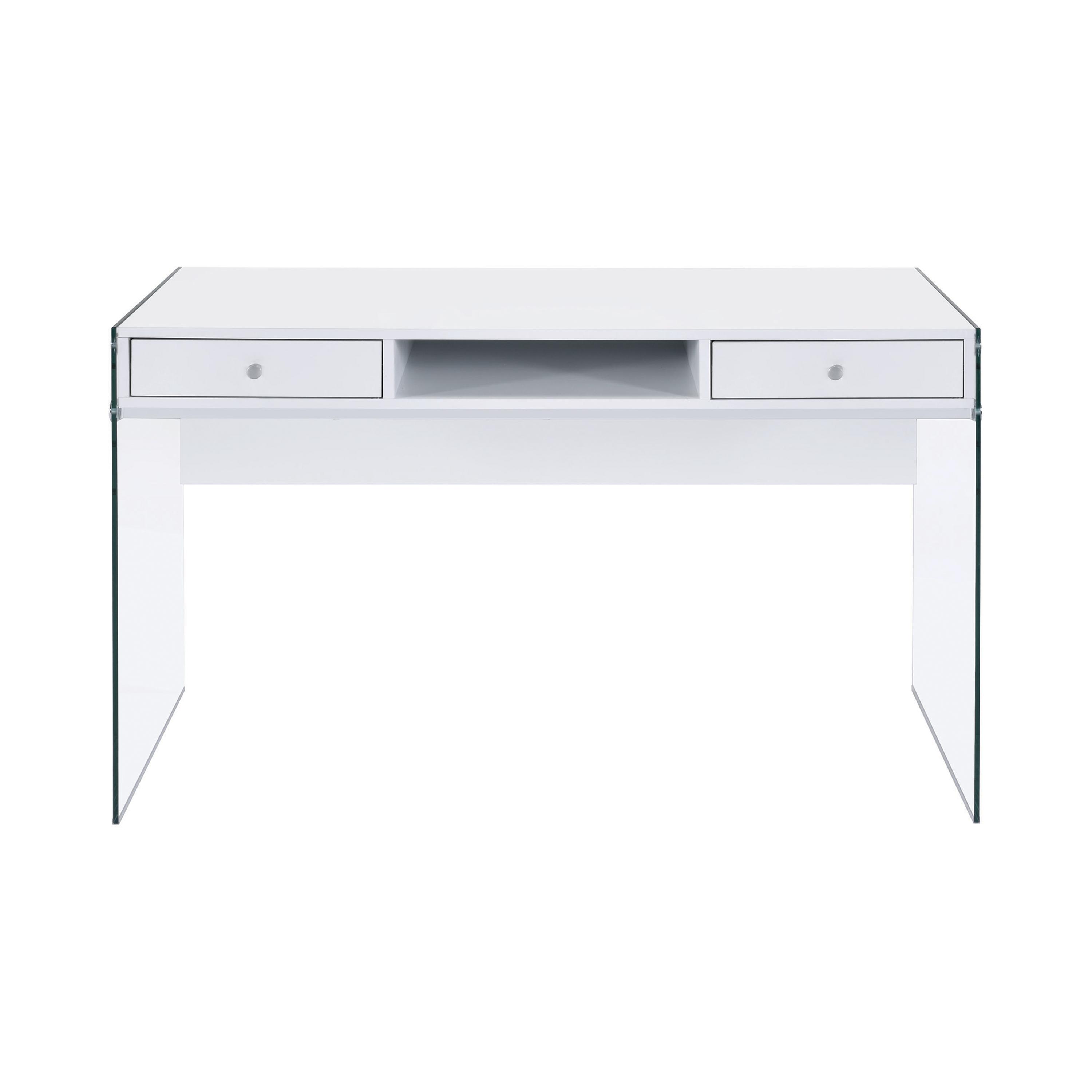 

    
Transitional Glossy White Tempered Glass Writing Desk Coaster 800829 Dobrev
