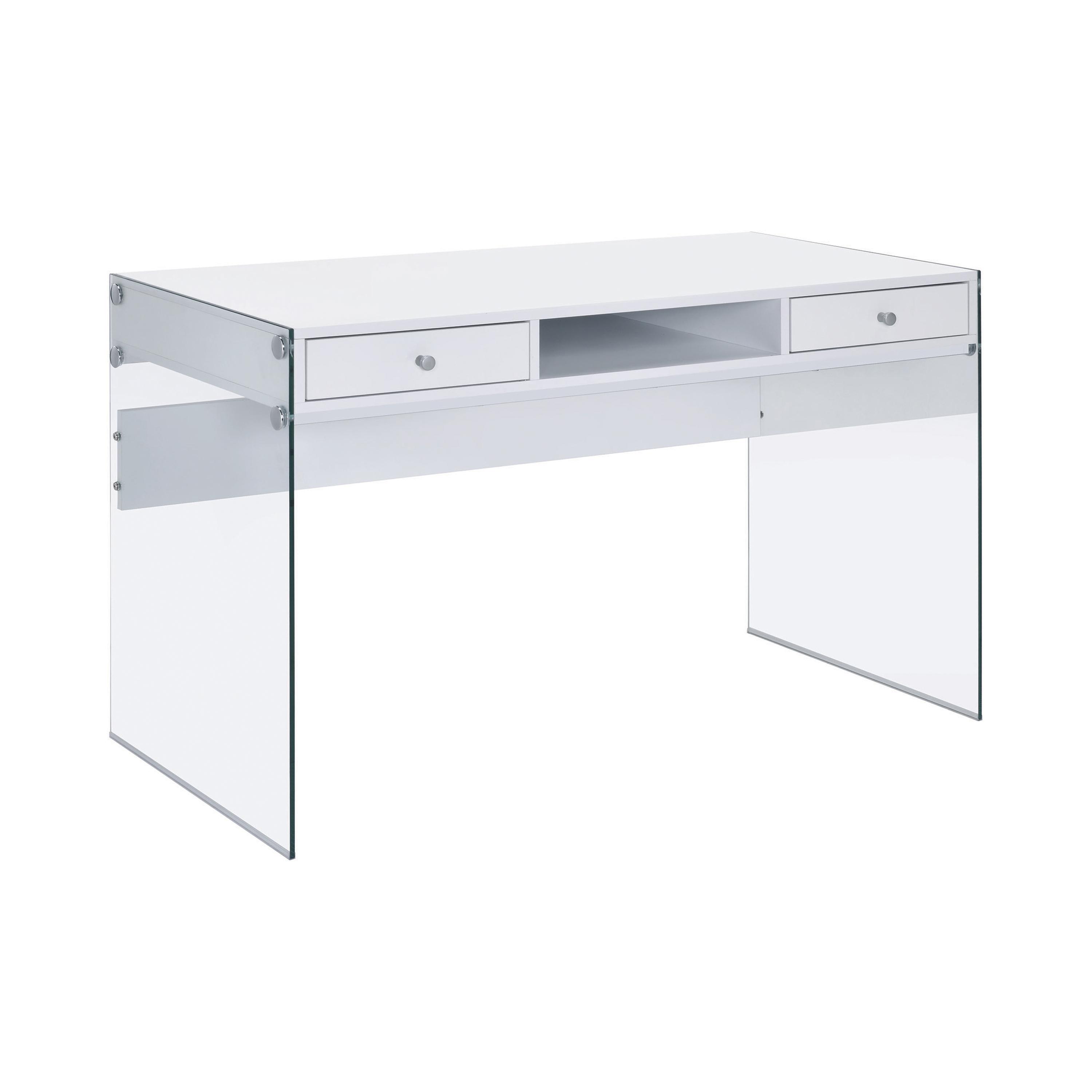 

    
Transitional Glossy White Tempered Glass Writing Desk Coaster 800829 Dobrev
