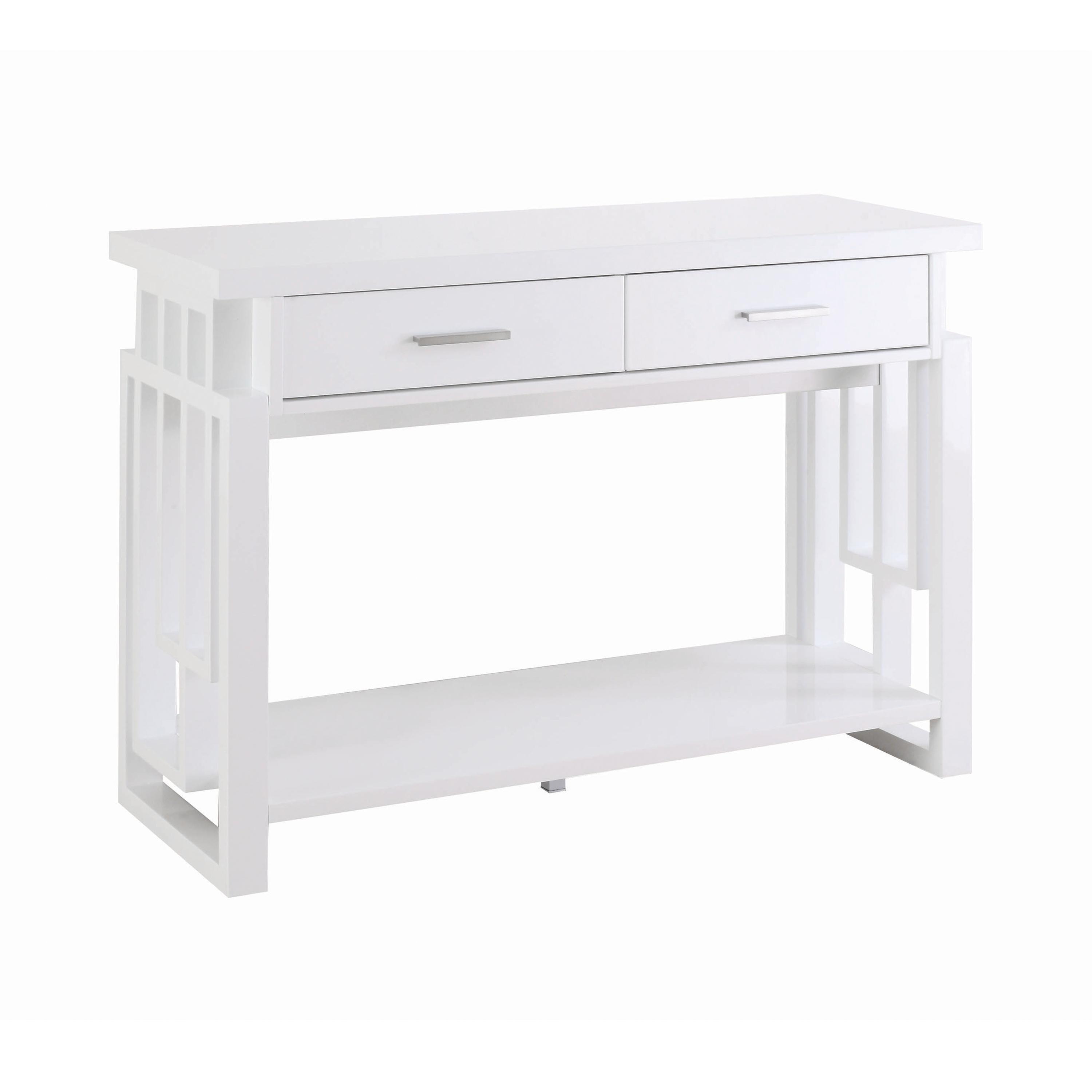 

    
Transitional Glossy White Wood Sofa Table Coaster 705709
