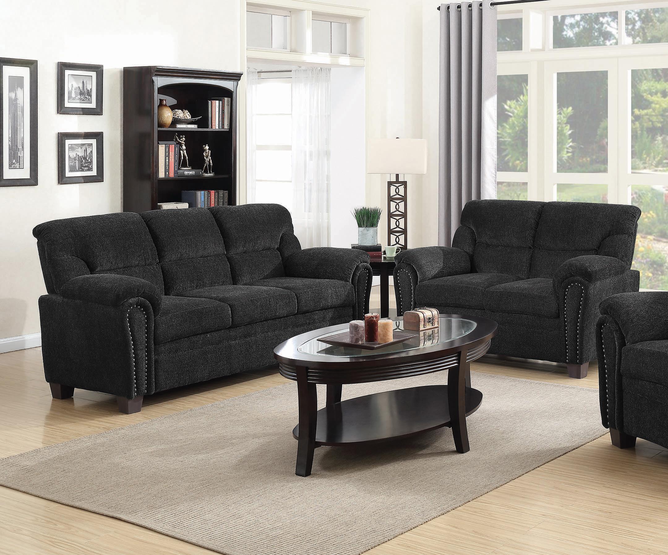 Transitional Living Room Set 506574-S2 Clemintine 506574-S2 in Graphite Chenille