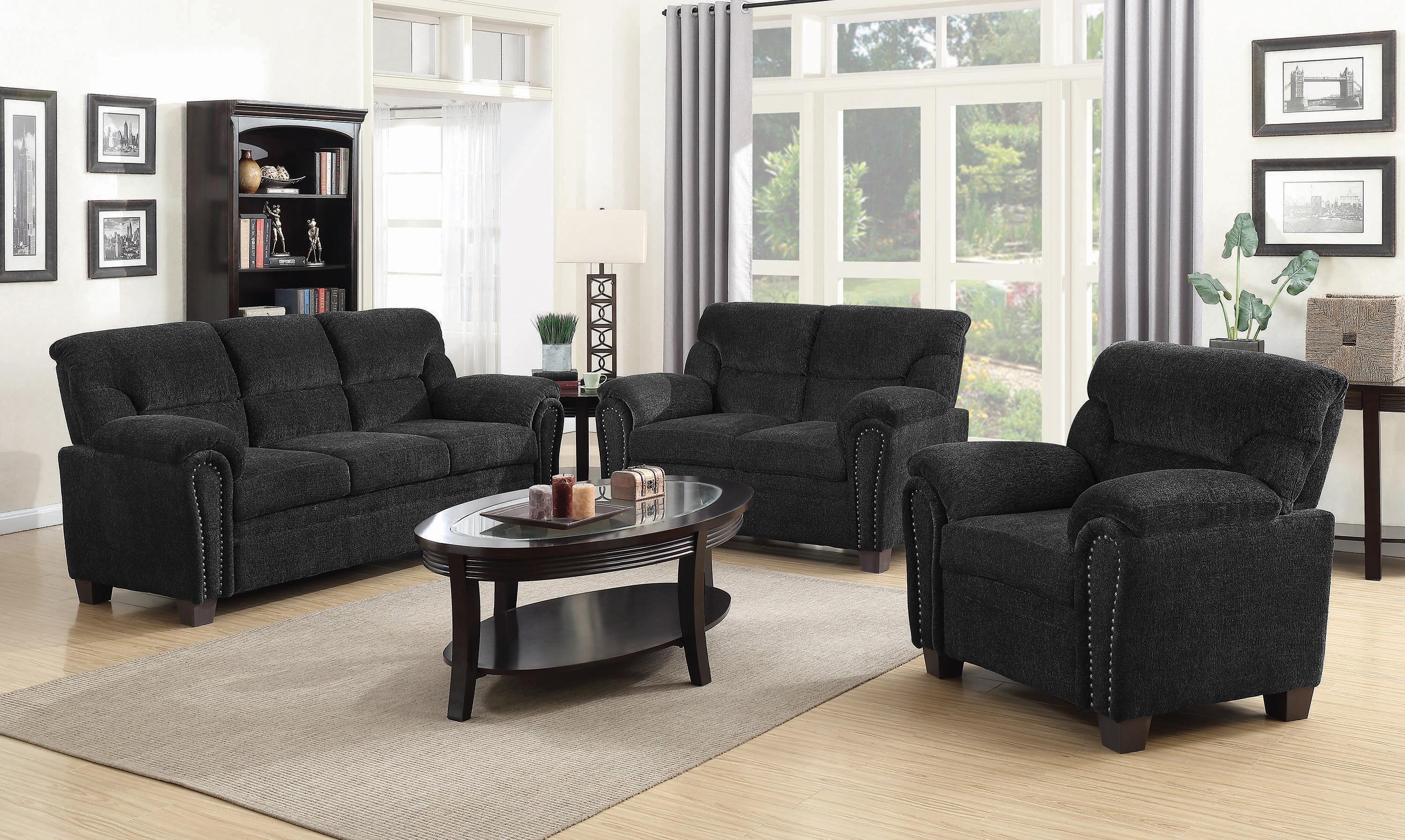 Transitional Living Room Set 506574-S3 Clemintine 506574-S3 in Graphite Chenille