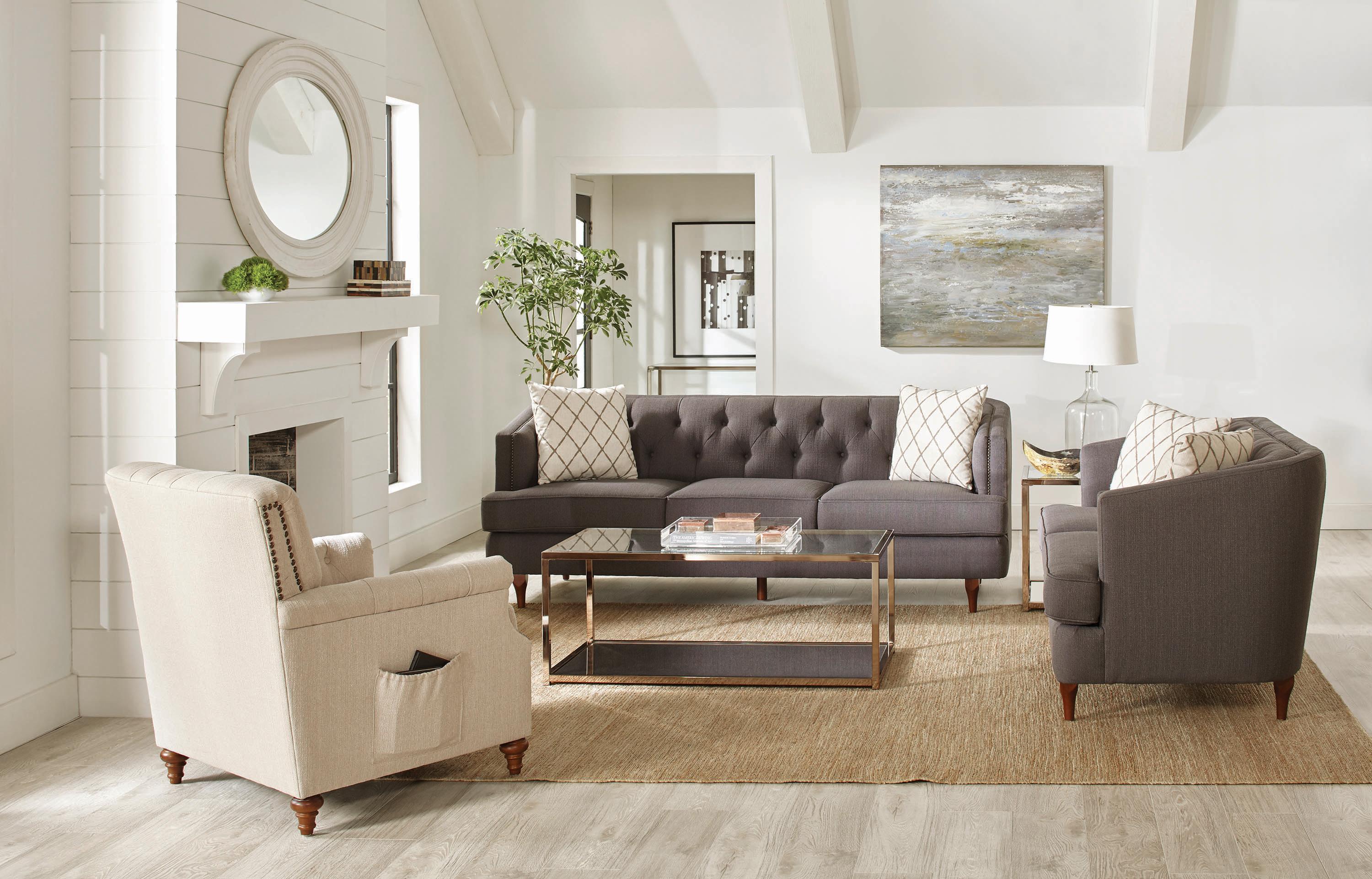 

    
Transitional Gray & Beige Linen-like Upholstery Living Room Set 3pcs Coaster 508951-S3 Shelby
