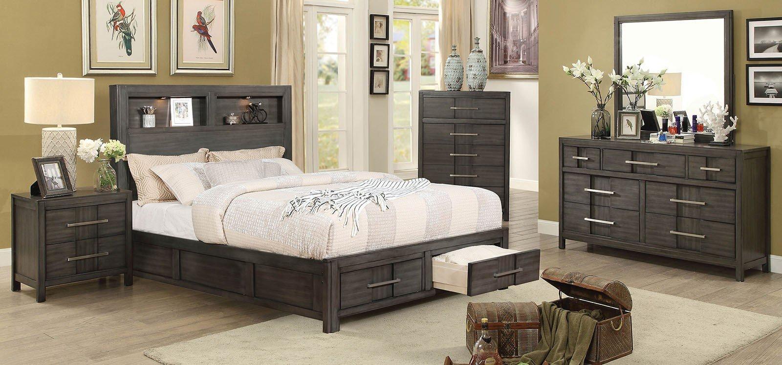 

    
Transitional Gray CAL King Storage Bedroom Set 5 w/Chest Karla Furniture of America
