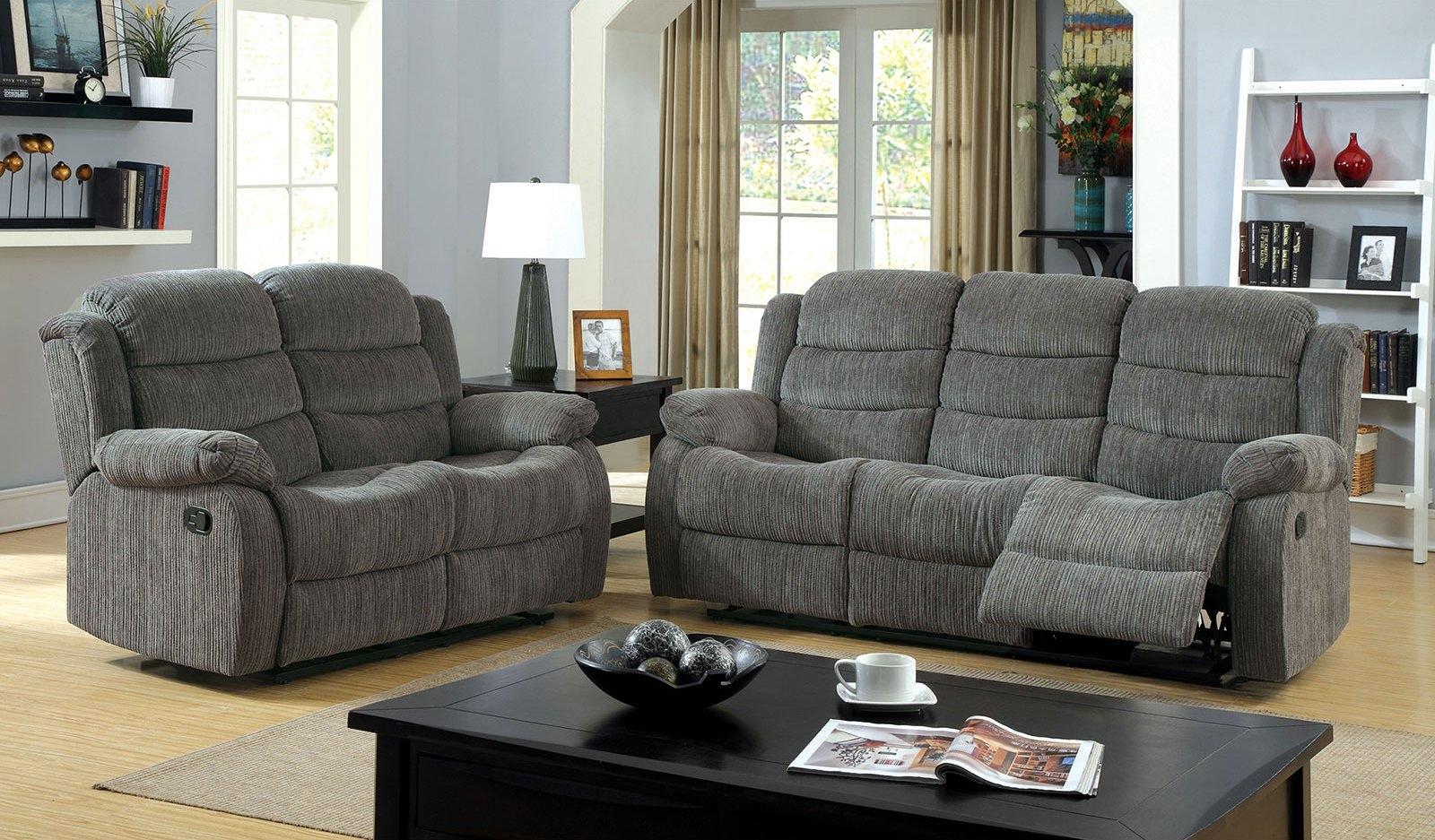 

    
Transitional Gray Chenille Motion Sofa and Loveseat Furniture of America Millville
