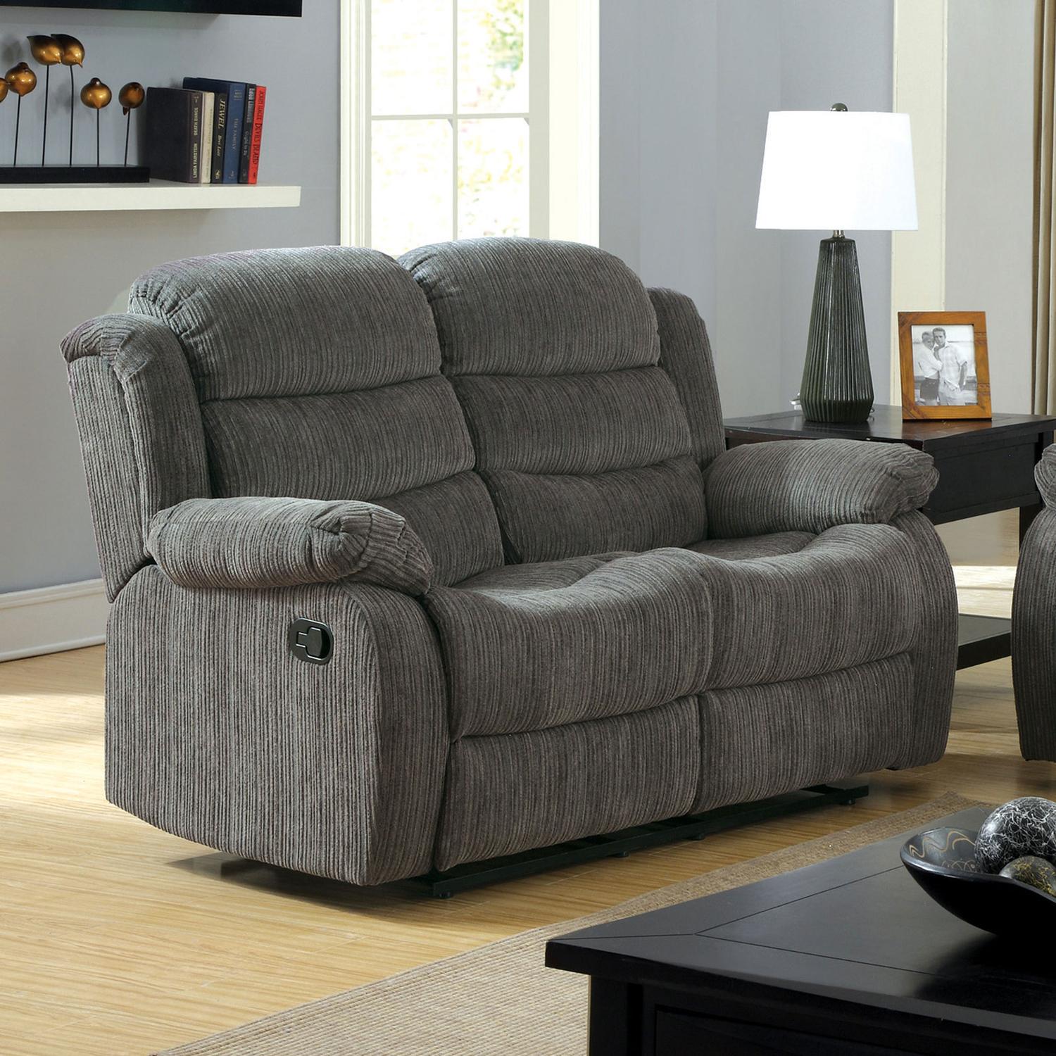 

    
Transitional Gray Chenille Motion Sofa and Loveseat Furniture of America Millville
