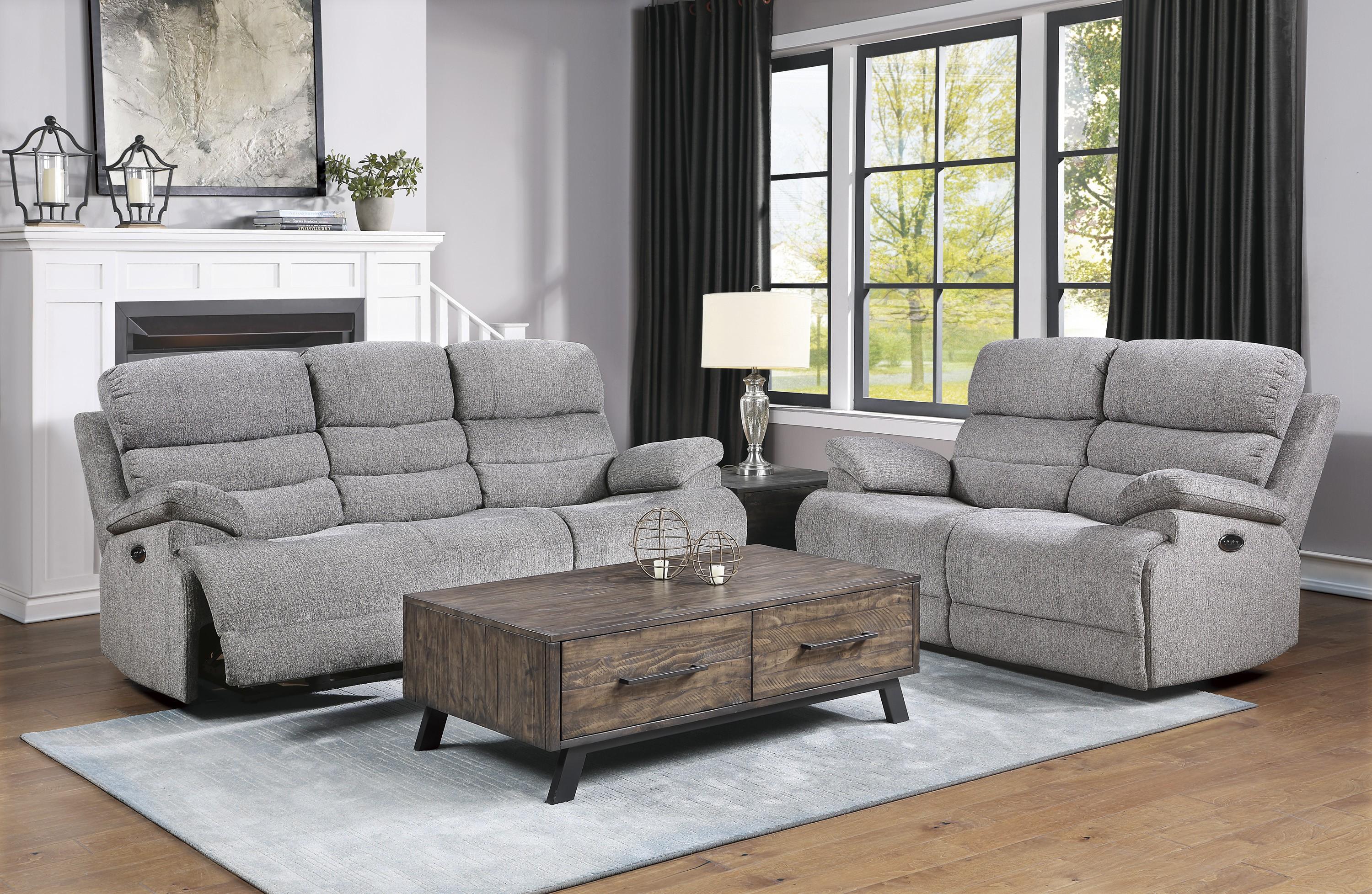 Transitional Power Reclining Sofa Set 9422FS-PWH-2PC Sherbrook 9422FS-PWH-2PC in Gray Chenille