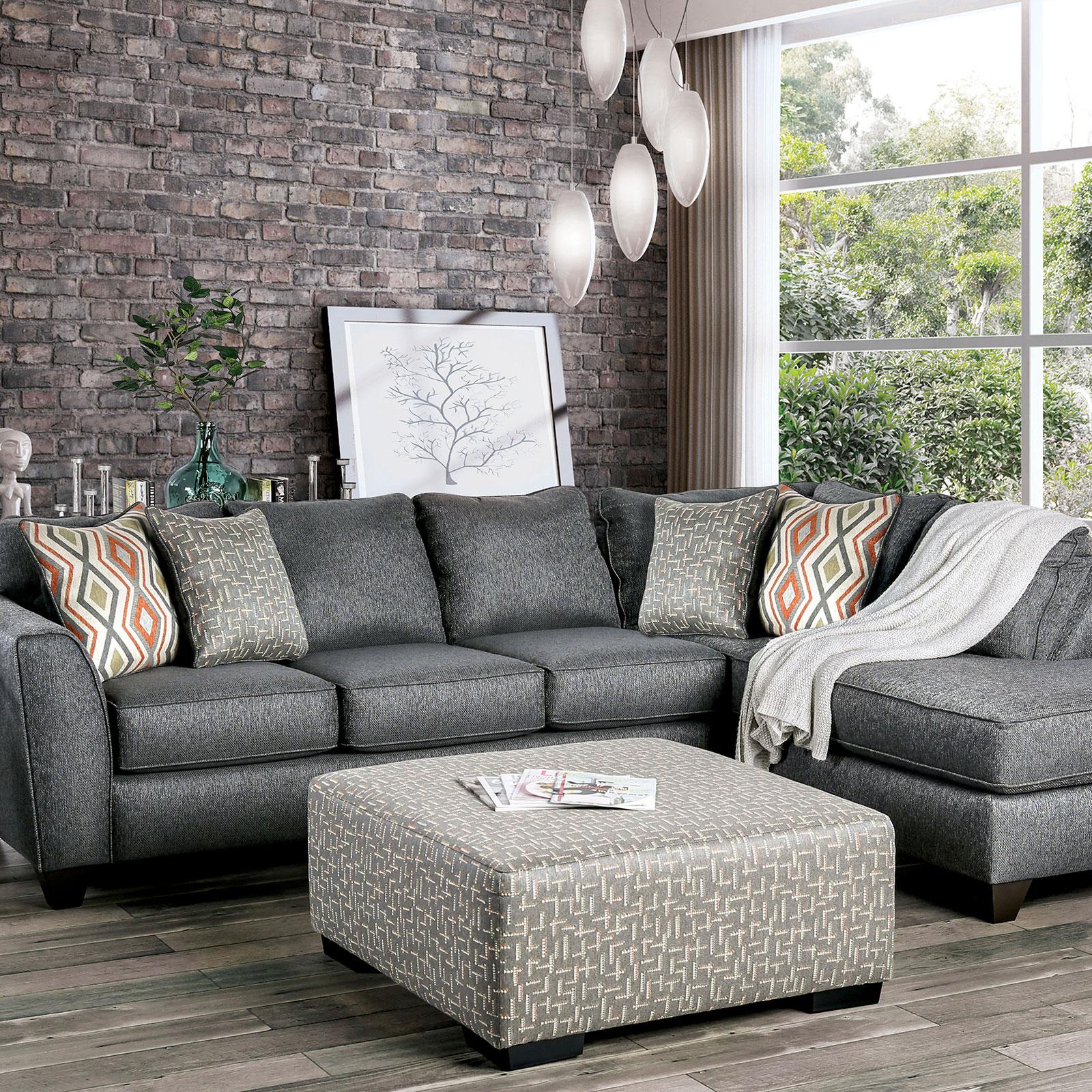 Transitional Sectional Sofa and Ottoman SM5152-2PC Earl SM5152-2PC in Gray Chenille