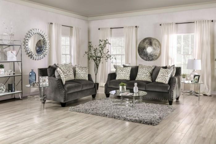 Transitional Sofa and Loveseat Set SM6227-SF-2PC Hendon SM6227-SF-2PC in Gray Chenille