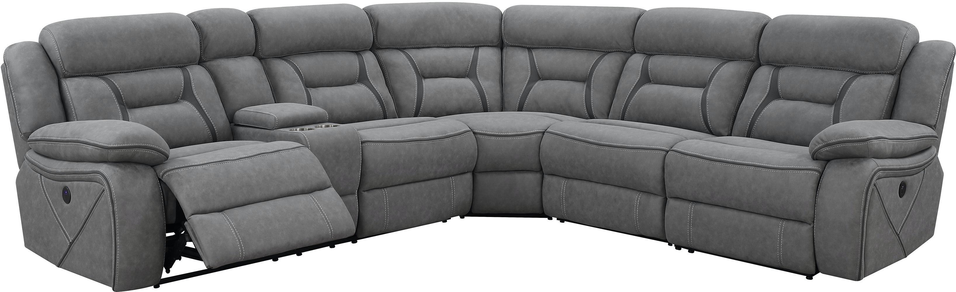 

    
Contemporary Gray Faux Suede 4-Piece Power Sectional Coaster 600370 Higgins
