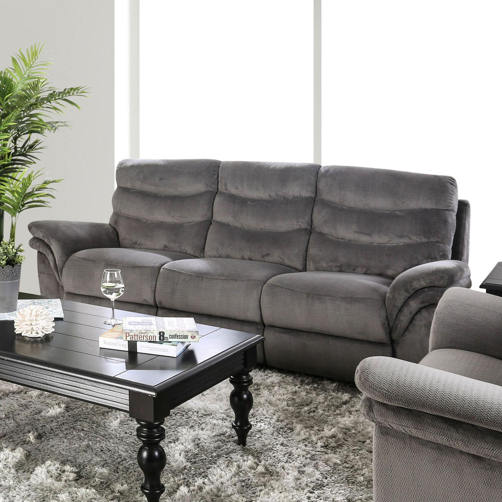 

    
Gray Fabric Reclining Sofa HAMLIN CM6574-SF Furniture of America Transitional
