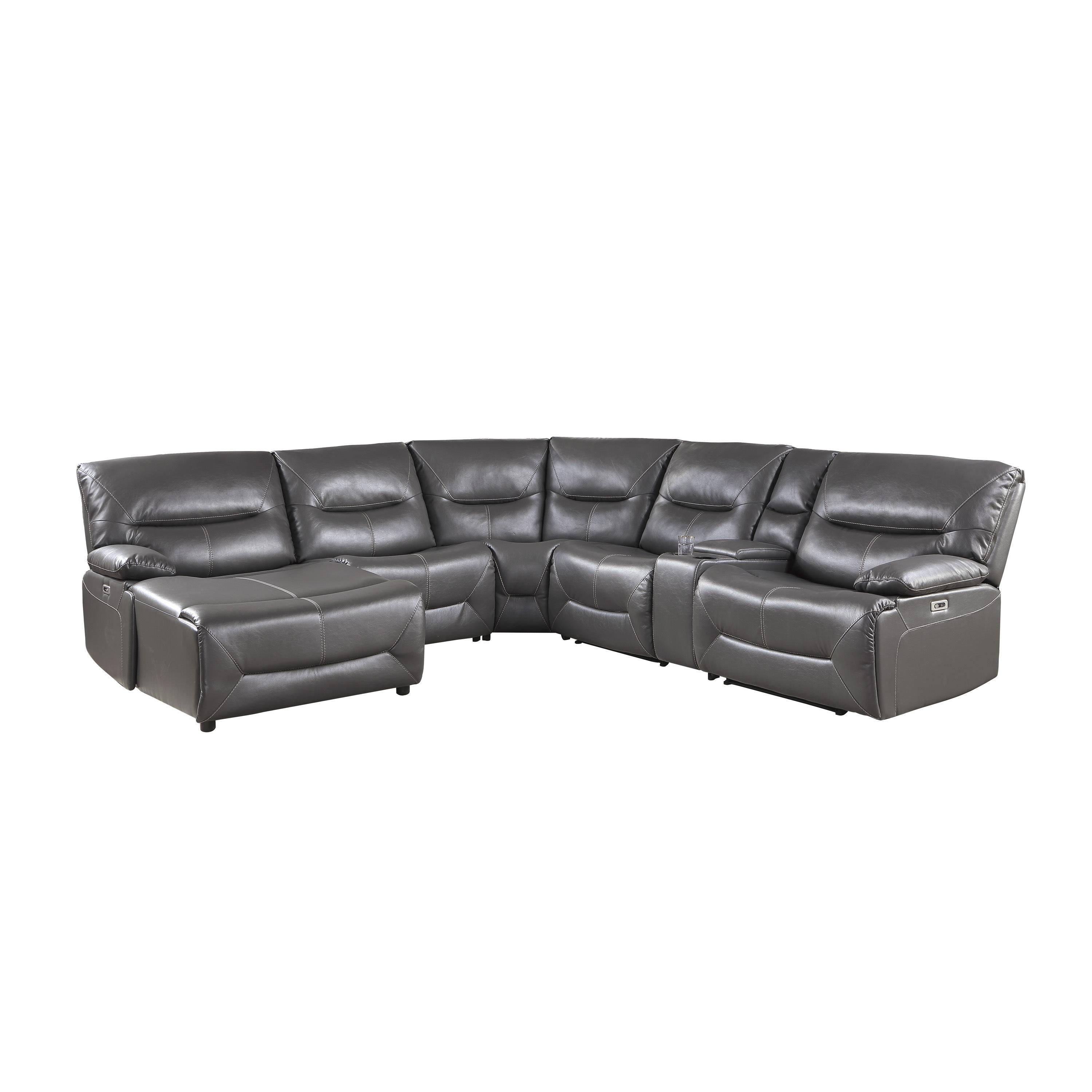 

    
Transitional Gray Faux Leather 6-Piece LSF Power Reclining Sectional Homelegance 9579GRY Dyersburg
