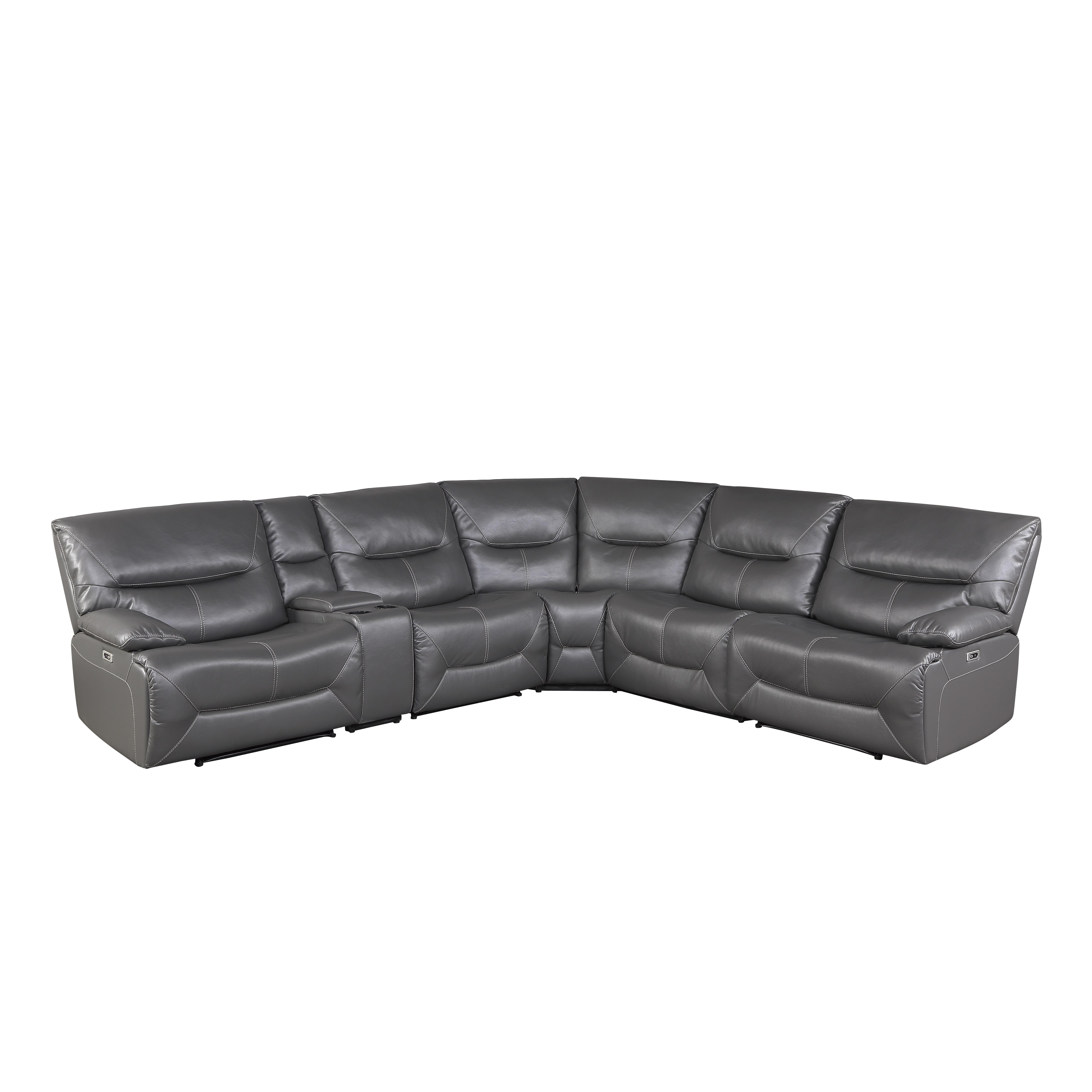 Transitional Power Reclining Sectional 9579GRY*6LRRRPW Dyersburg 9579GRY*6LRRRPW in Gray Faux Leather