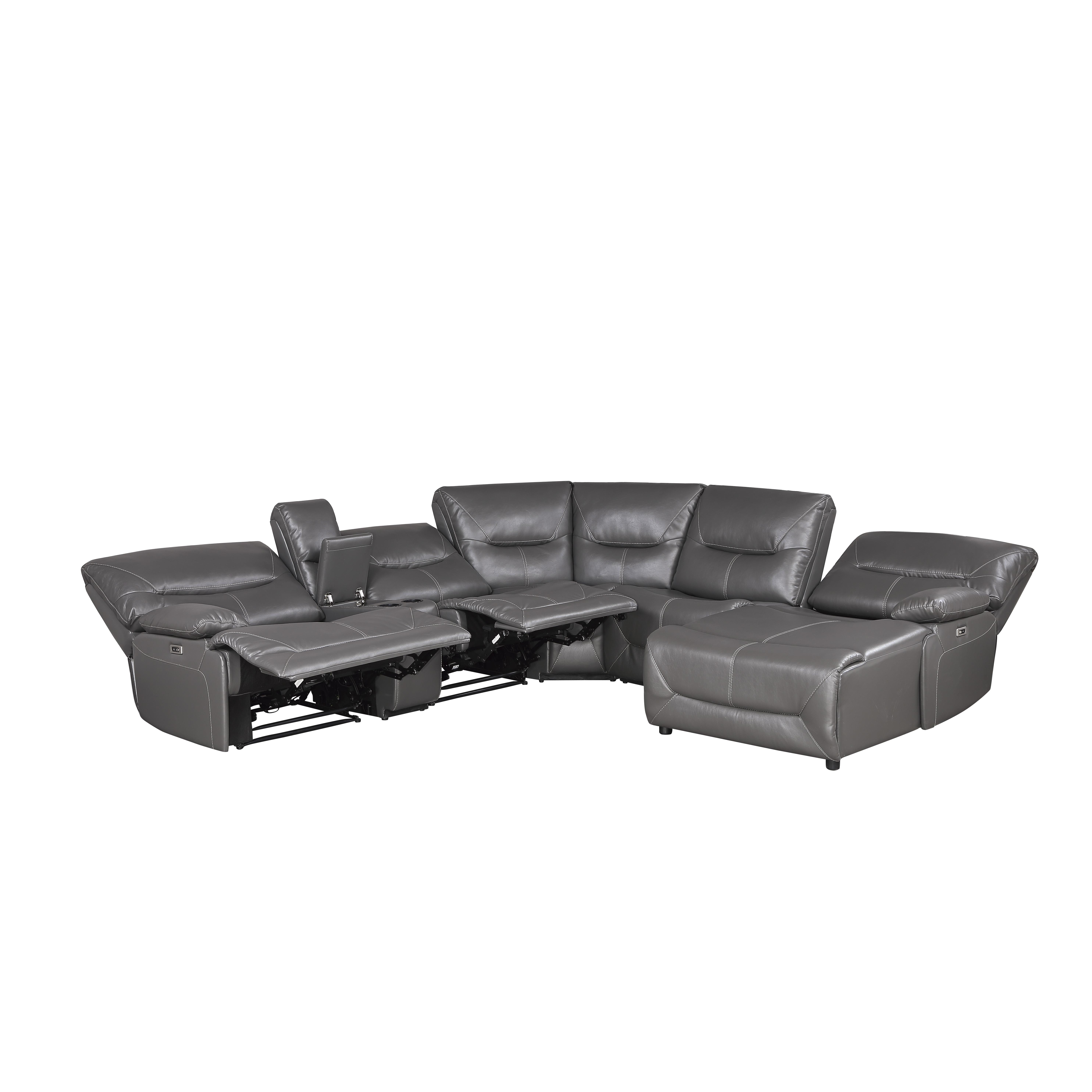 

    
Transitional Gray Faux Leather 6-Piece RSF Power Reclining Sectional Homelegance 9579GRY Dyersburg
