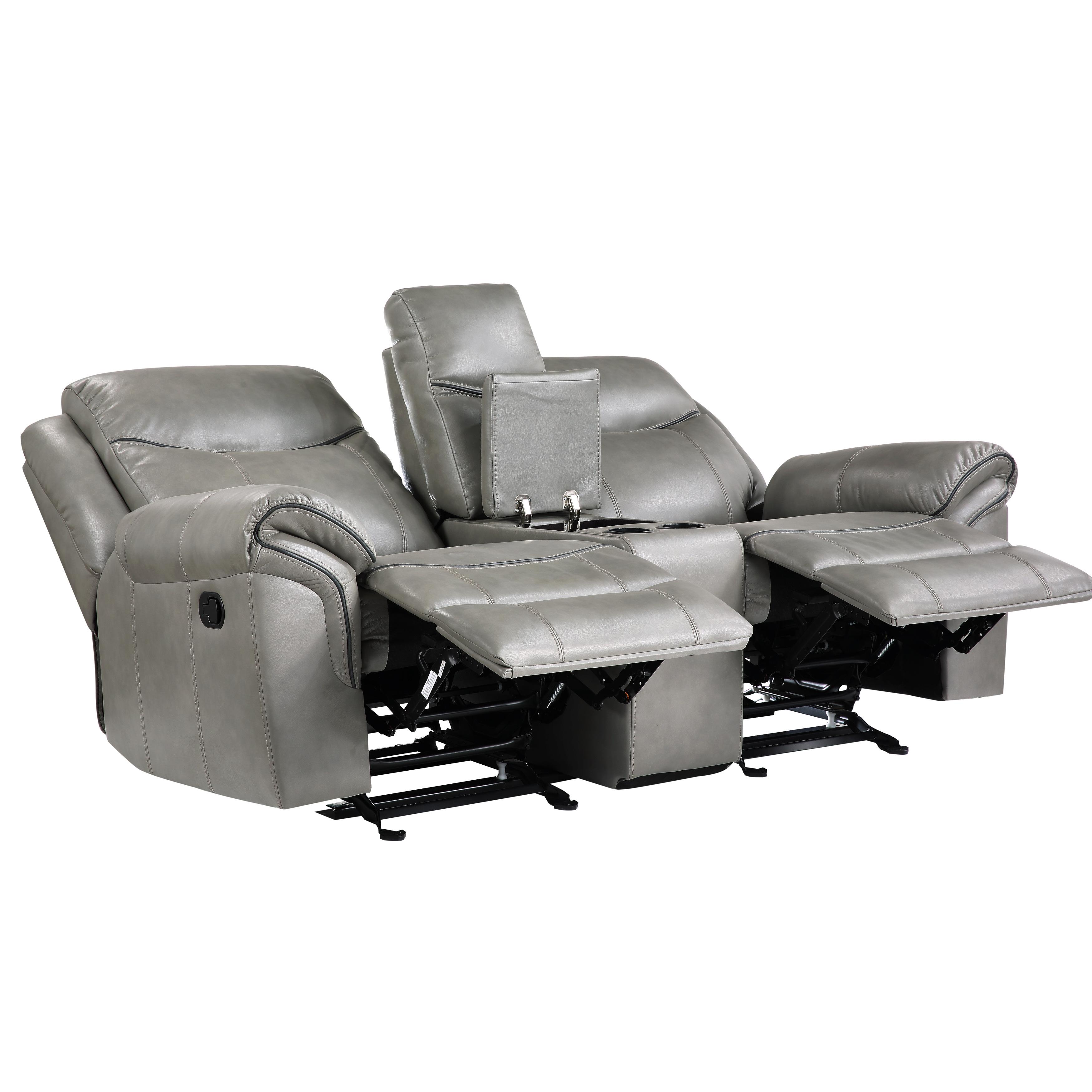 

    
 Shop  Transitional Gray Faux Leather Reclining Set 2pcs Homelegance 8206GRY Aram
