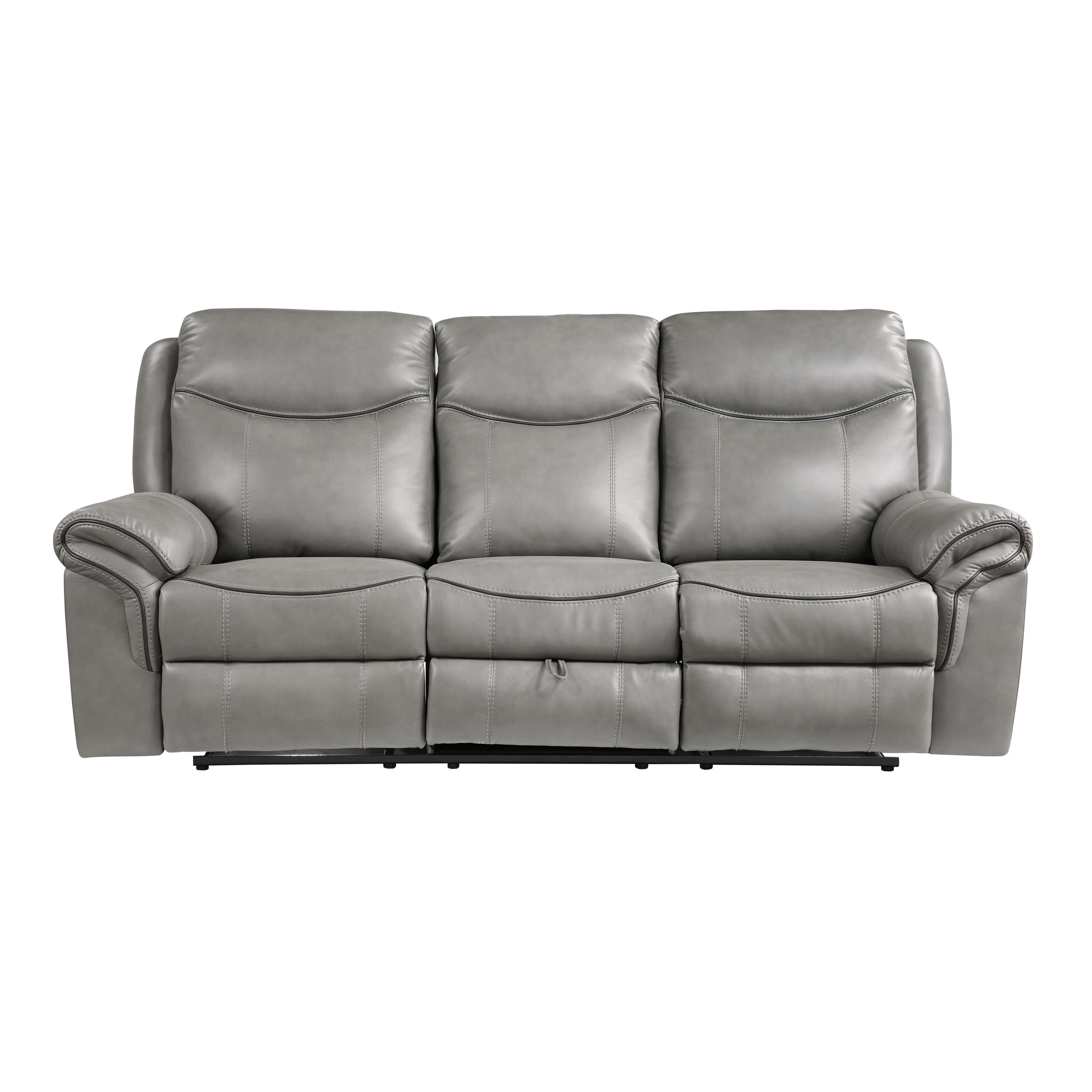 

    
Transitional Gray Faux Leather Reclining Sofa Homelegance 8206GRY-3 Aram
