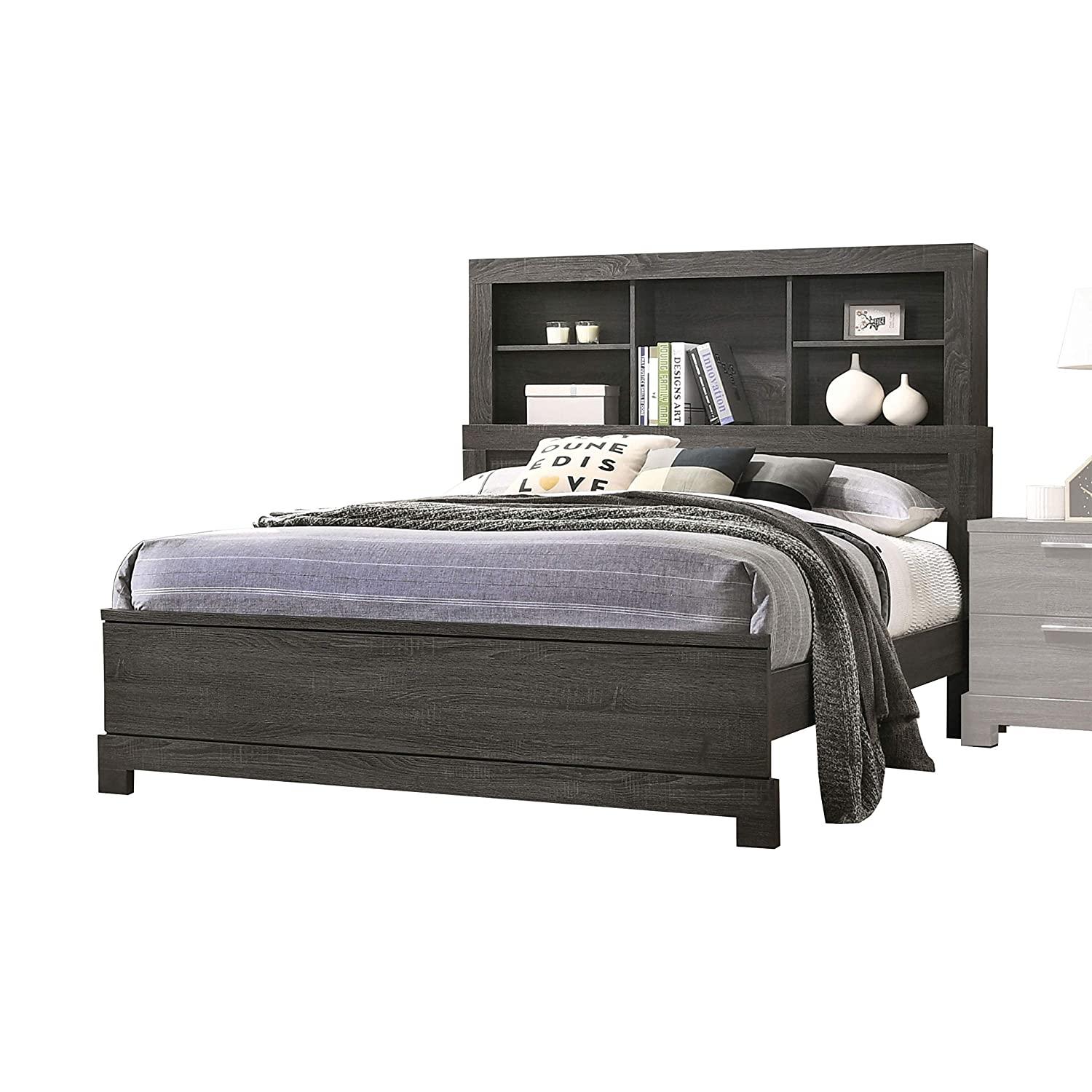 

    
Transitional Gray Finish Bookcase Storage Headboard Queen Bedroom Set 3Pcs Lantha-22030Q Acme
