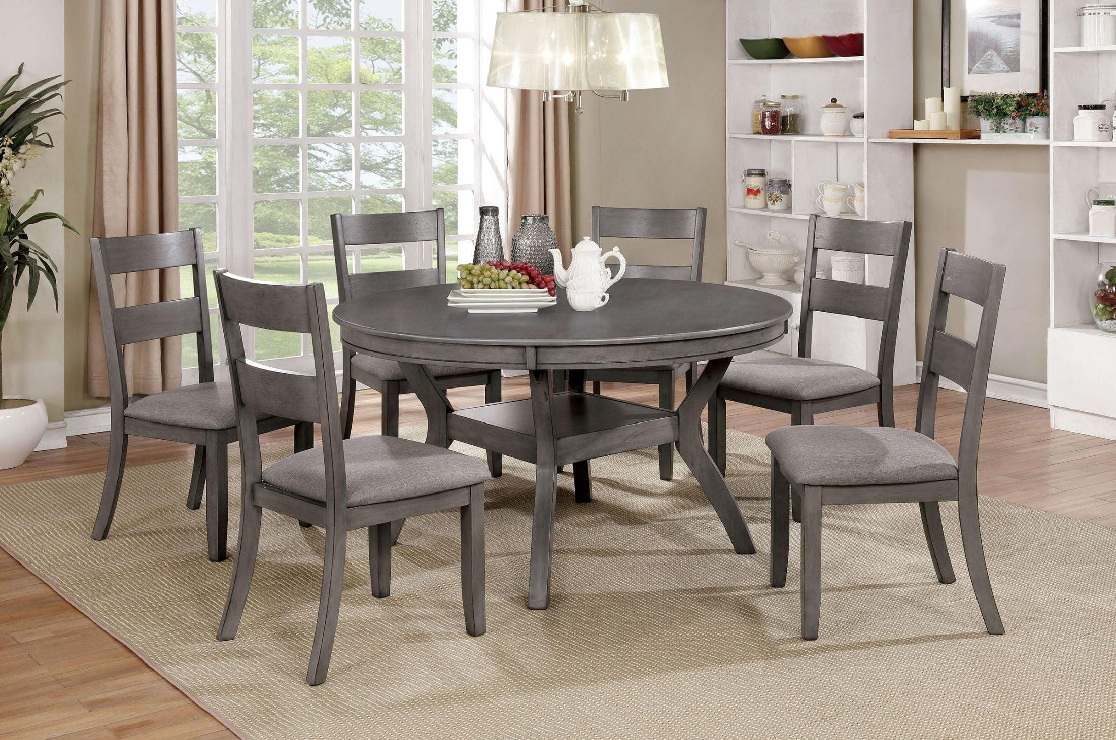 

    
Gray Solid Wood Dining Table Set 7Pcs JUNIPER CM3162RT FOA Transitional
