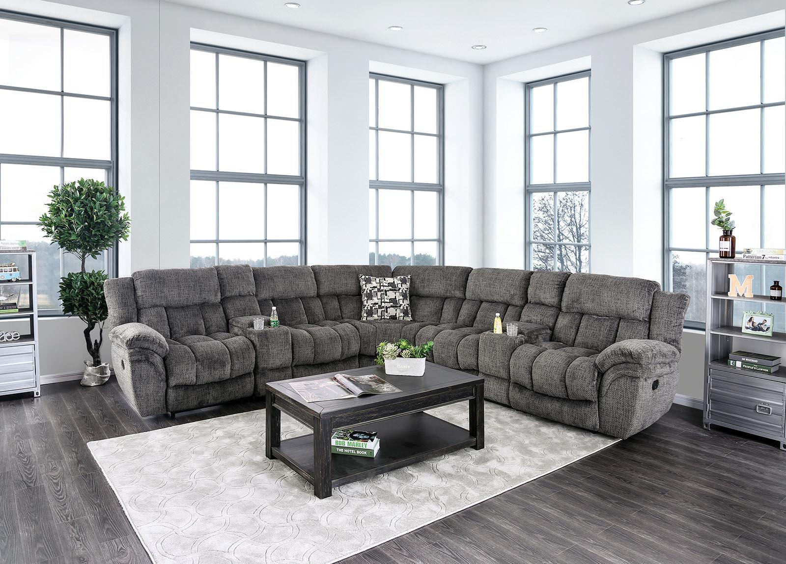 

    
Transitional Gray Flannelette Recliner Sectional Furniture of America CM6585GY Irene
