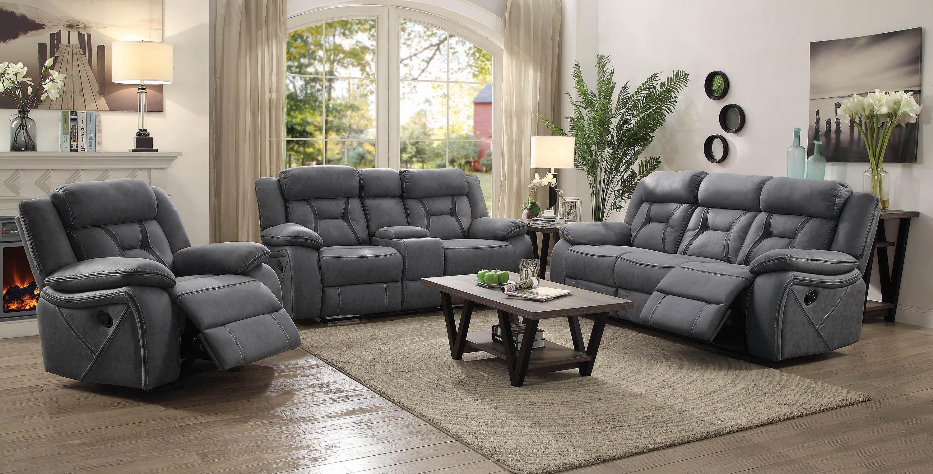 Transitional Reclining Loveseat Houston 602262 in Gray Leather