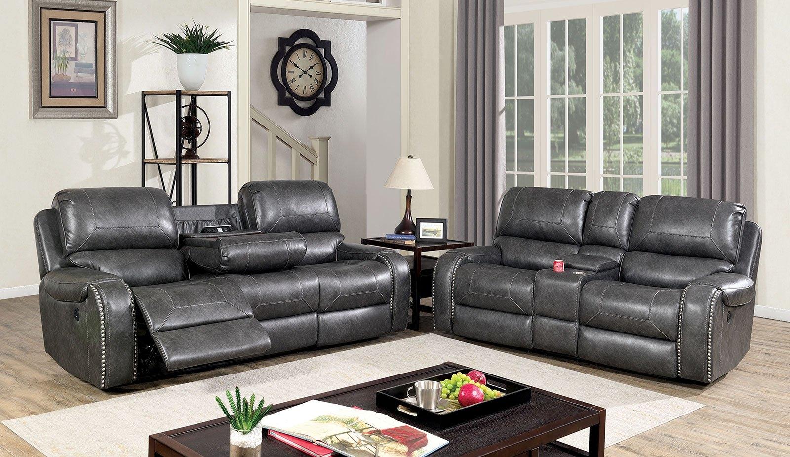 

    
Transitional Gray Leatherette Power Living Room Set 3pcs Furniture of America Walter
