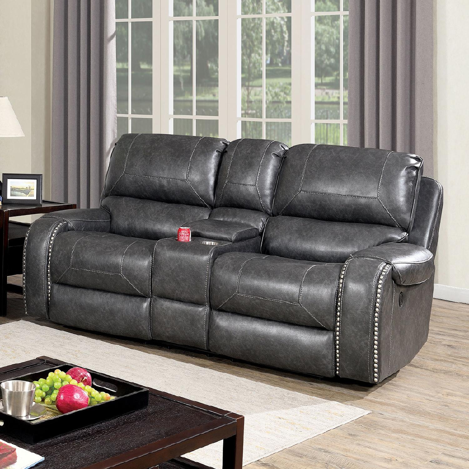 Transitional Power loveseat CM6950GY-LV-PM Walter CM6950GY-LV-PM in Gray Leatherette