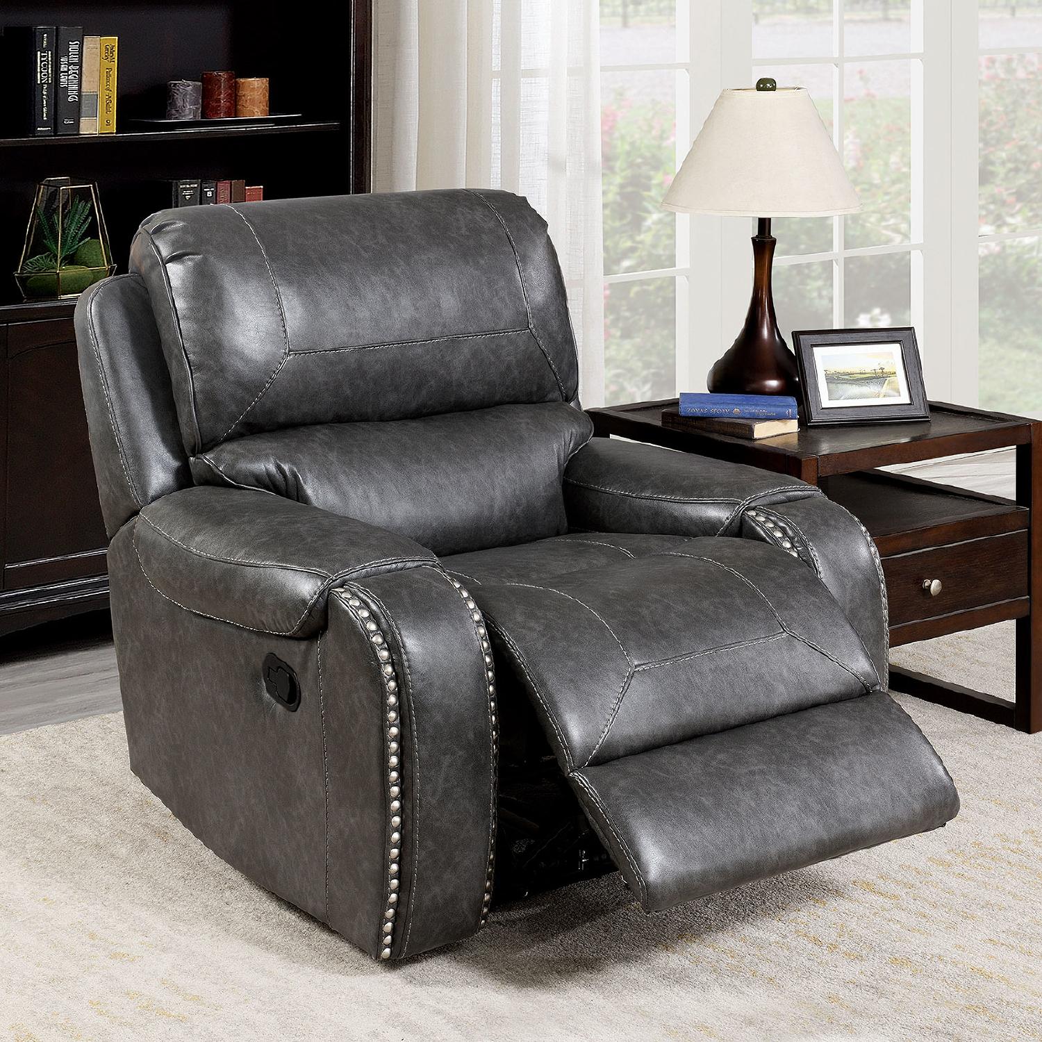 Transitional Power recliner CM6950GY-CH-PM Walter CM6950GY-CH-PM in Gray Leatherette