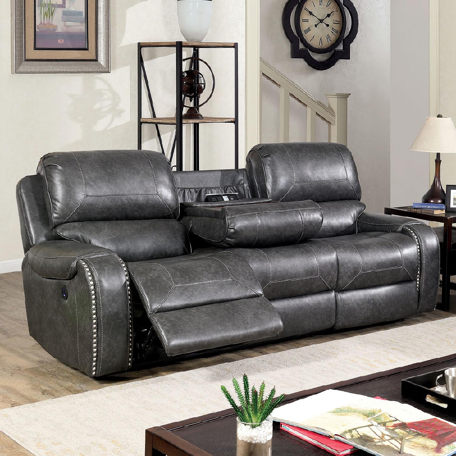 

    
Transitional Gray Leatherette Power Sofa and Loveseat Furniture of America Walter
