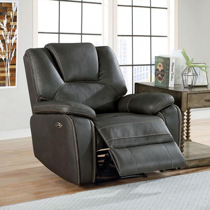 Transitional Recliner Chair CM6219GY-CH Ffion CM6219GY-CH in Gray Leatherette