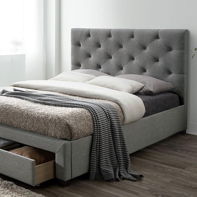 

    
Transitional Gray Linen-like Fabric CAL Bed Furniture of America CM7218GY Sybella
