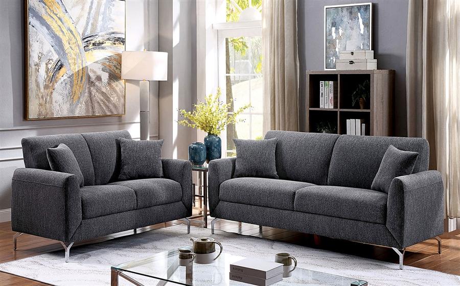Transitional Sofa Loveseat and Chair Set CM6088GY-3PC Lauritz CM6088GY-3PC in Gray Fabric