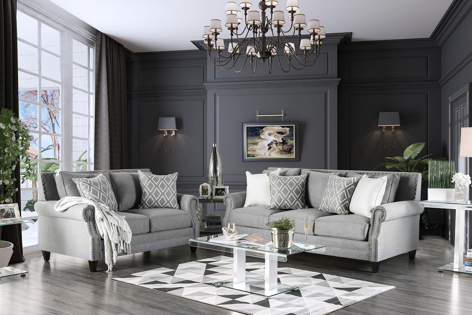 

    
Gray Linen-like Fabric Sofa & Loveseat Set 2Pcs GIOVANNI SM2673 FOA Modern
