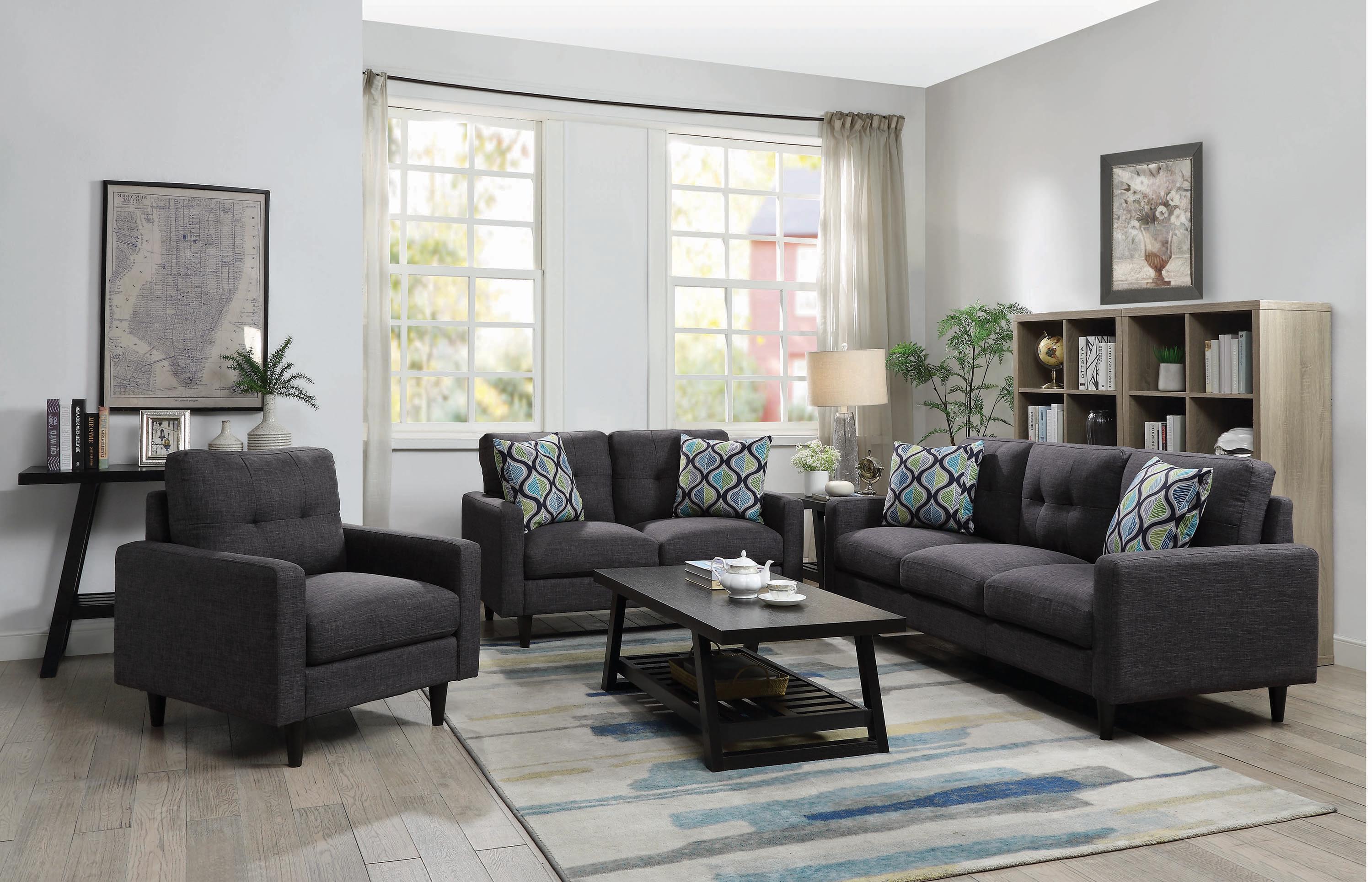 

    
Transitional Gray Linen-like Upholstery Living Room Set 3pcs Coaster 552001-S3 Watsonville
