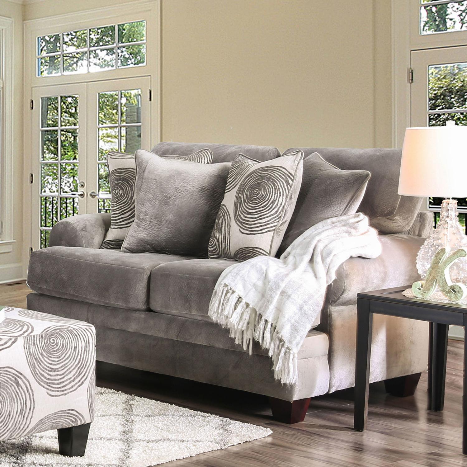 

    
Furniture of America SM5142GY-3PC Bonaventura Sofa Loveseat and Ottoman Set Gray SM5142GY-3PC
